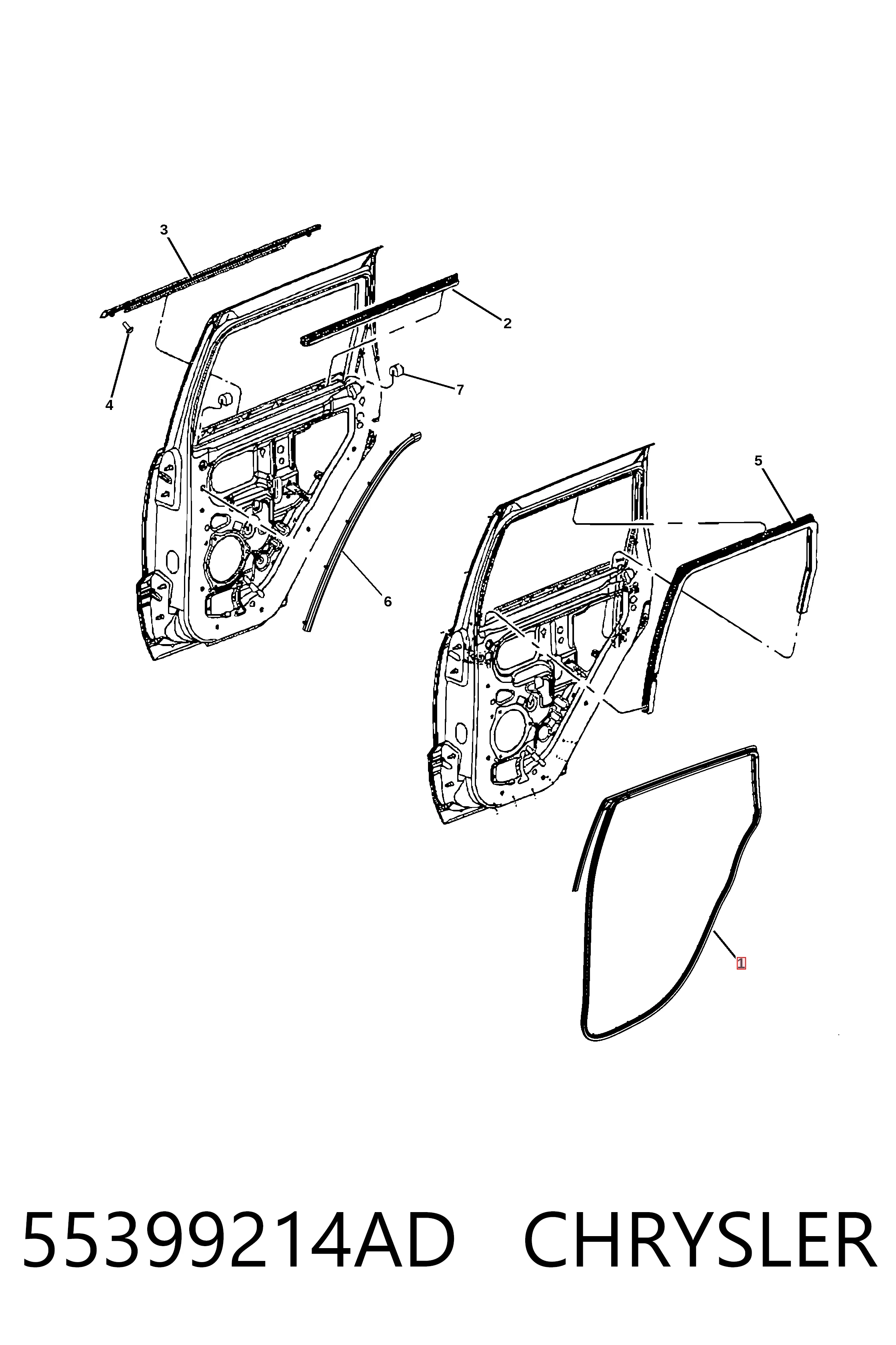 K55399214AG Fiat/Alfa/Lancia Ущільнювач дверей задніх, правих (на двері)