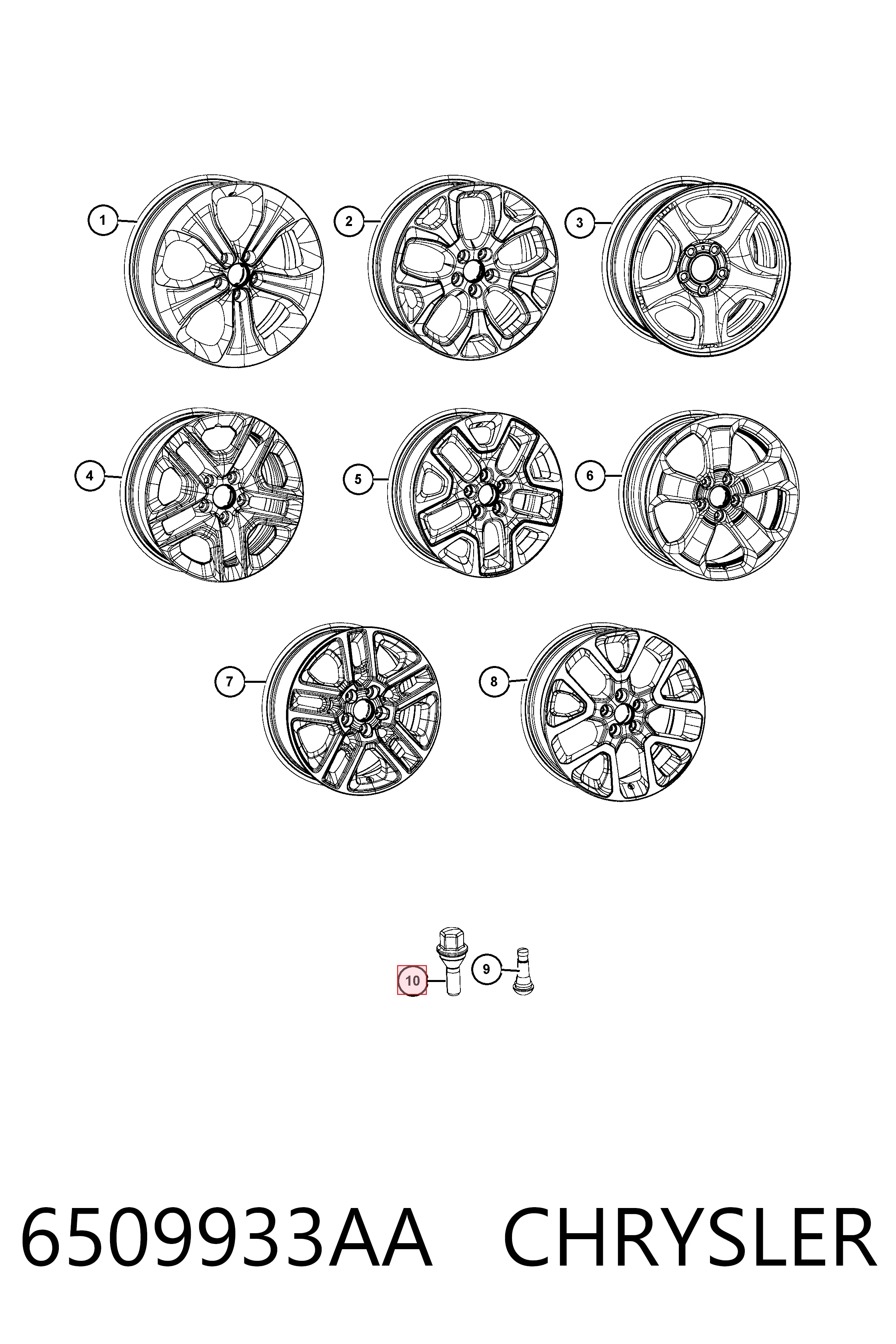 6509933AA Chrysler Болти до колеса