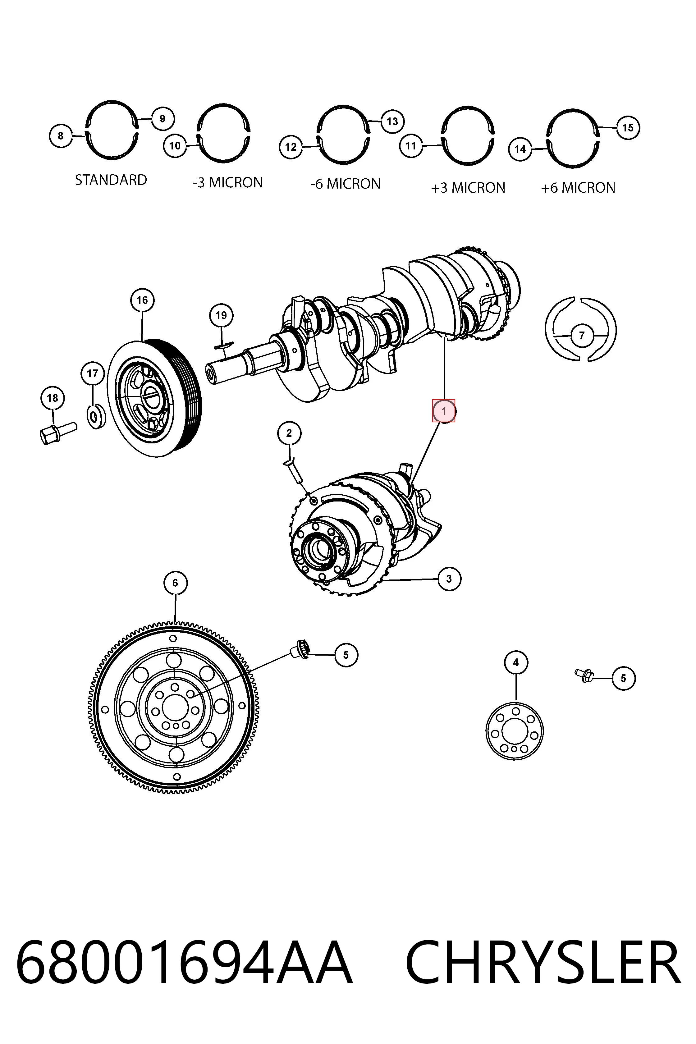 Вал колінчастий і маховик Fiat/Alfa/Lancia K04884563AC ціна, від 11.00 USD