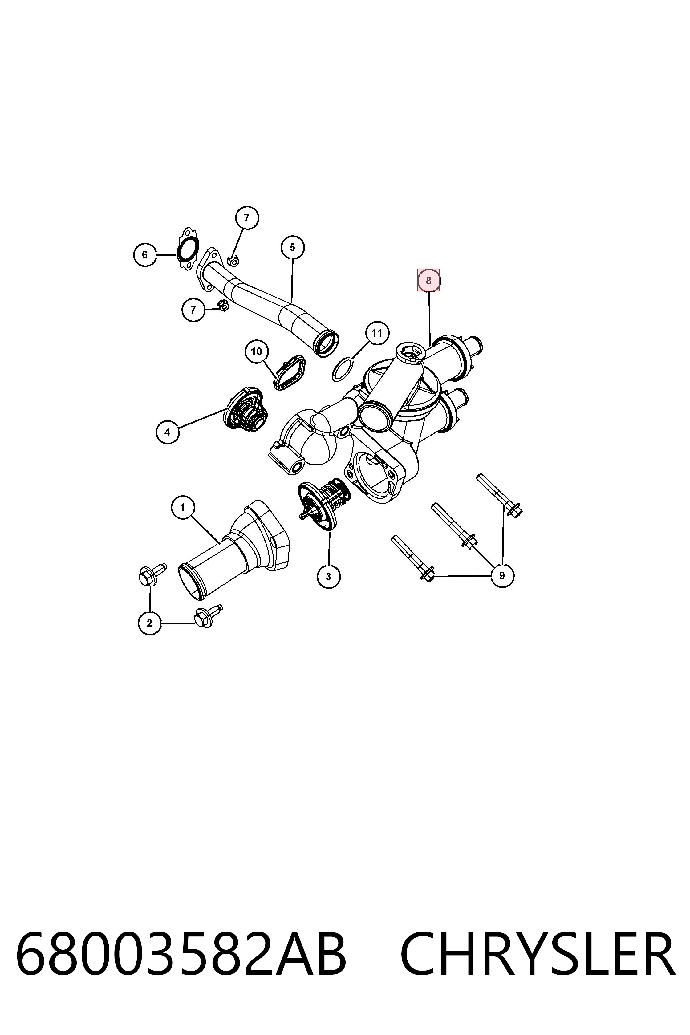 68003582AB Chrysler Корпус термостата в зборі