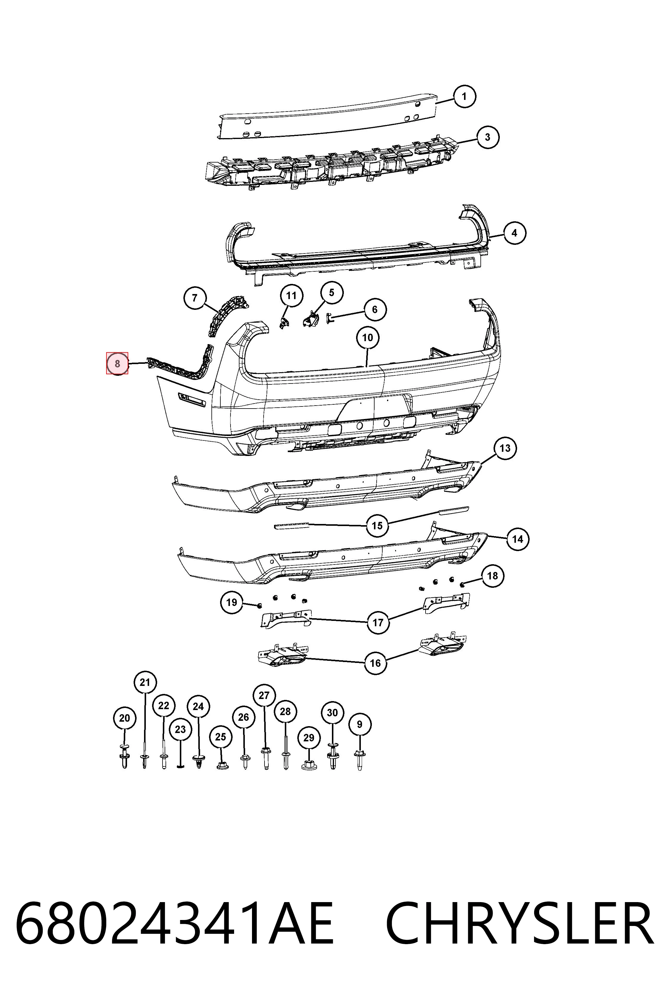 Кронштейн бампера заднього, зовнішній лівий K68024341AF Fiat/Alfa/Lancia