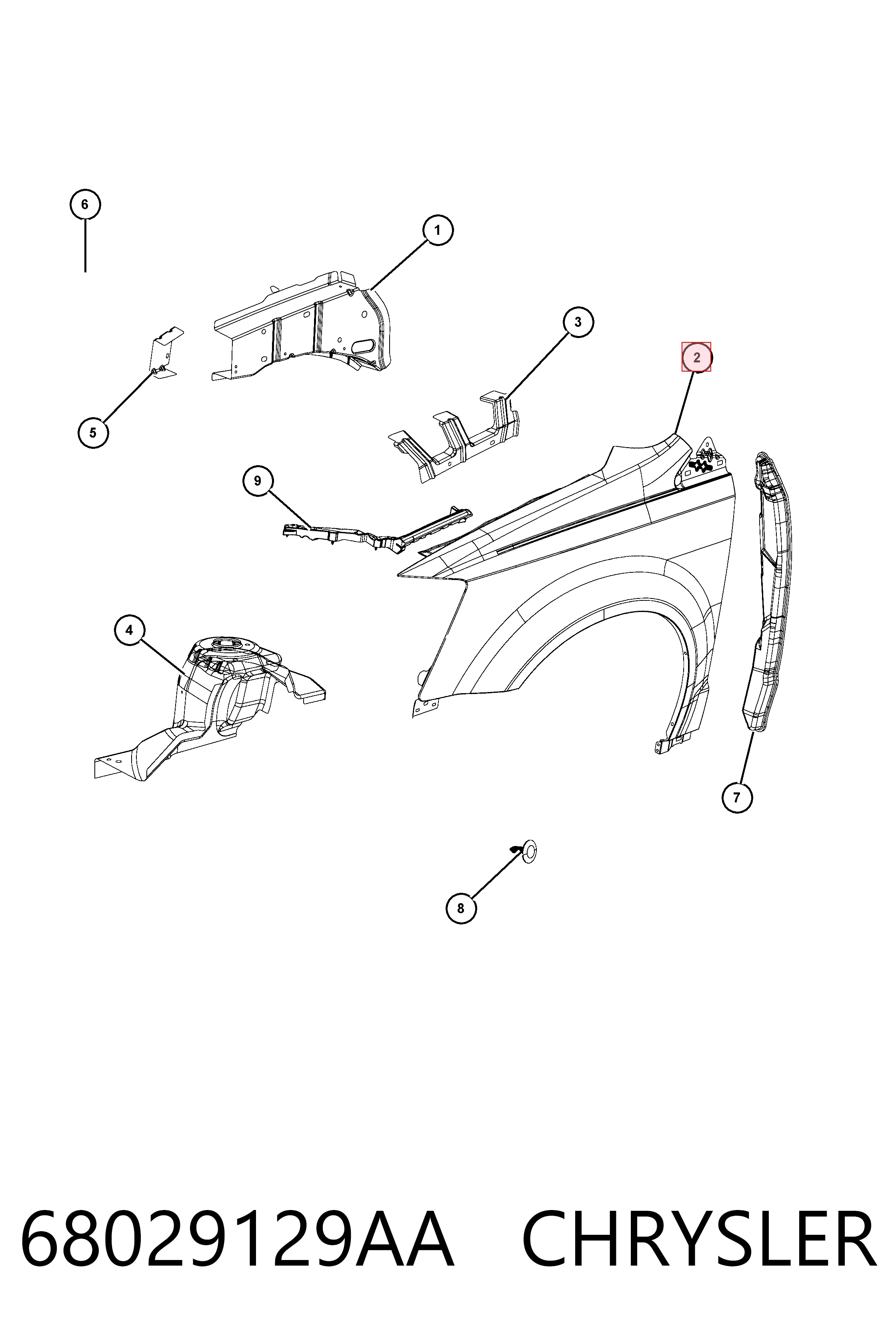 Ліве переднє крило Fiat/Alfa/Lancia K68029129AC ціна, від 40.72 USD