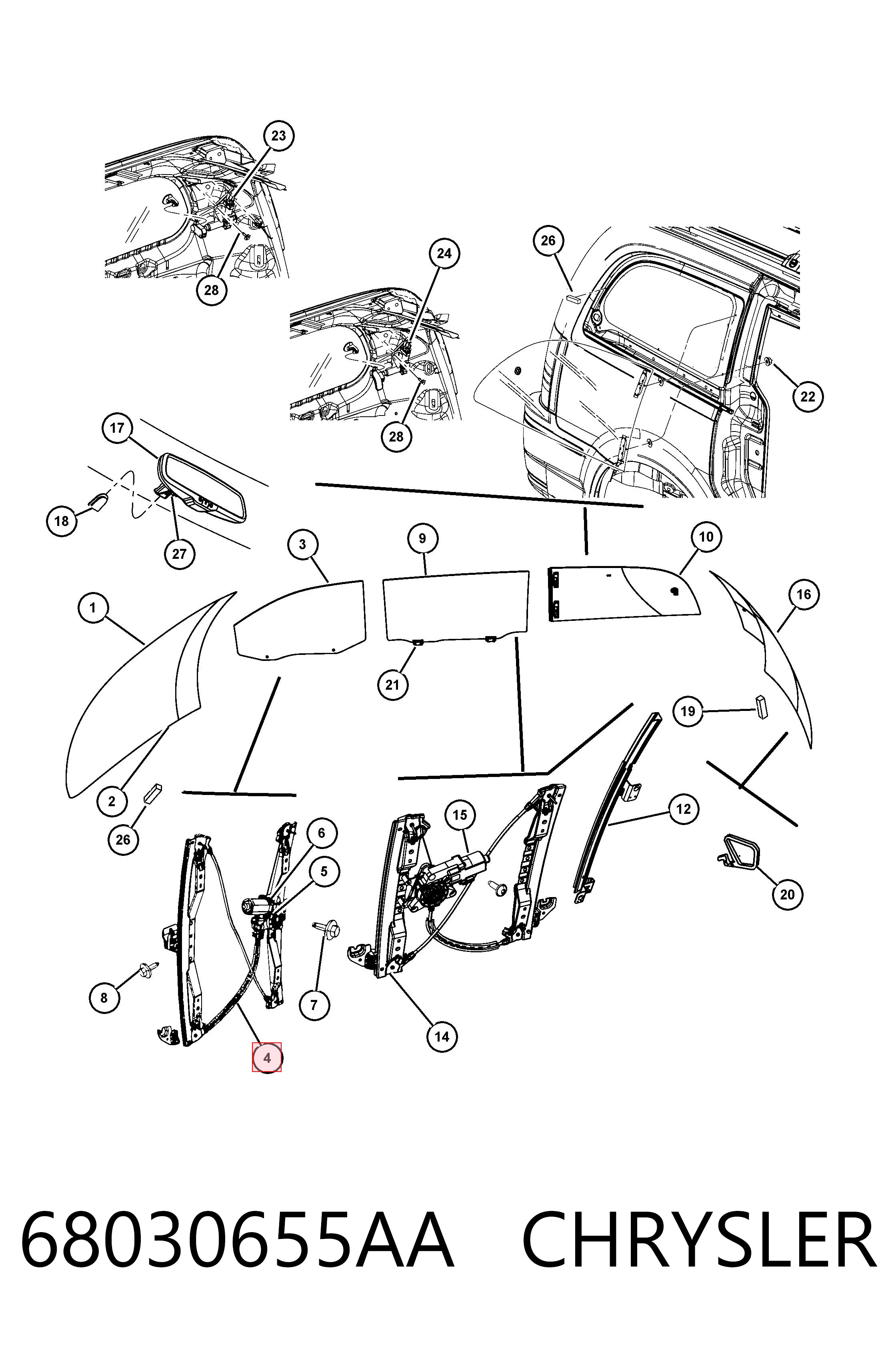 68030655AA Chrysler Підйомник механічний вітрового скла