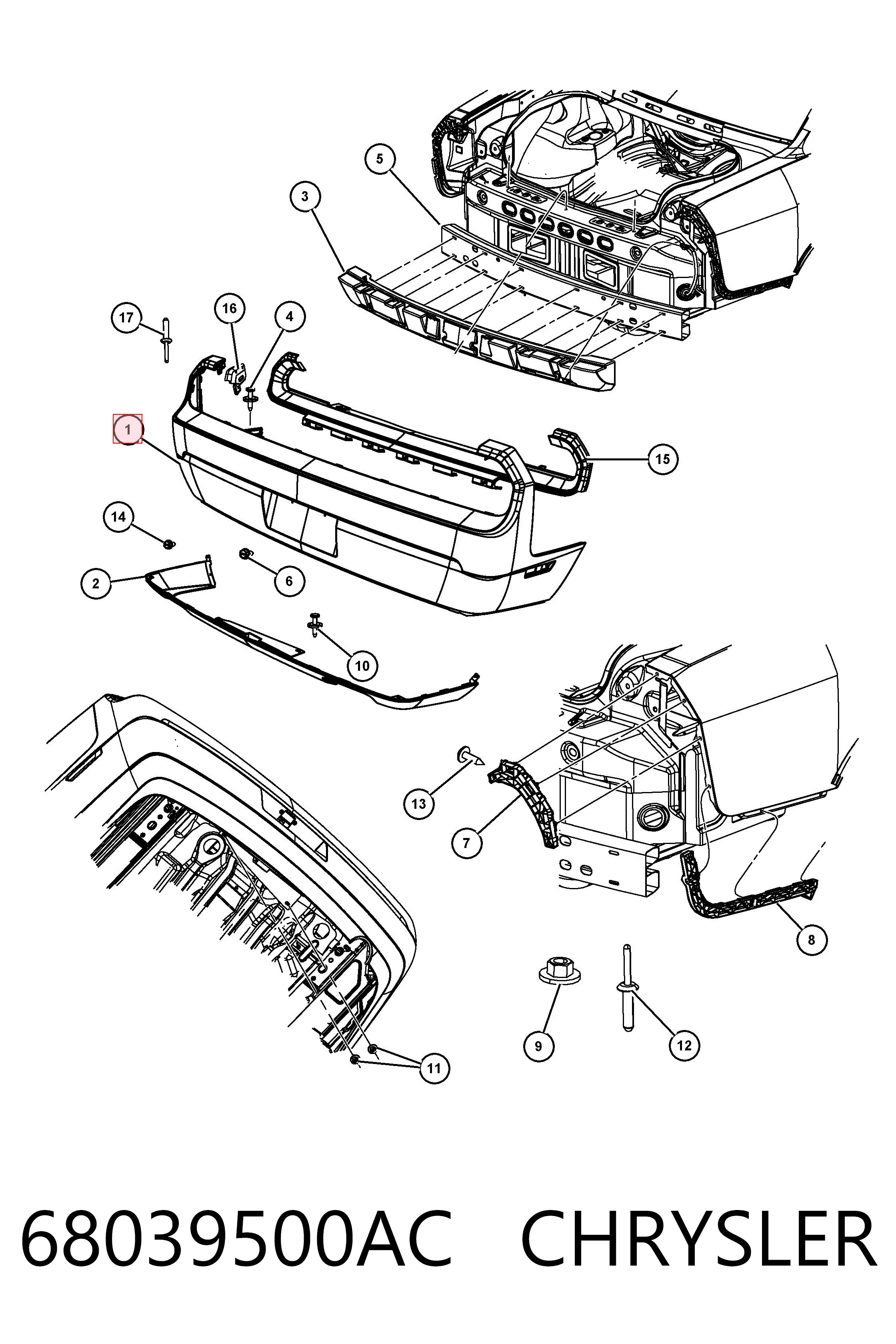 68039500AC Chrysler Буфер (бампер) задній