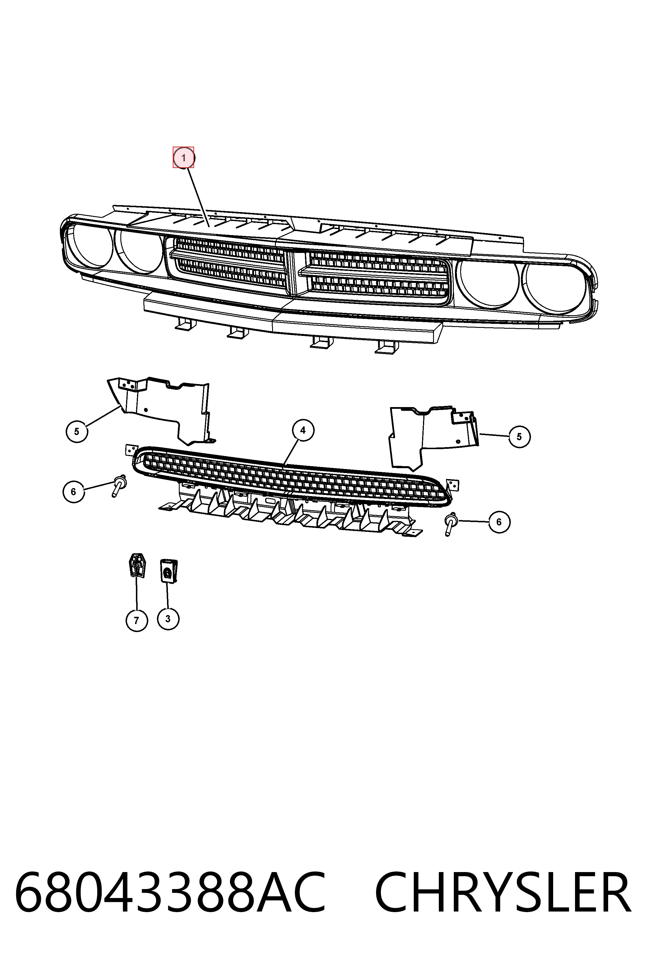 68043388AC Chrysler Решітка радіатора