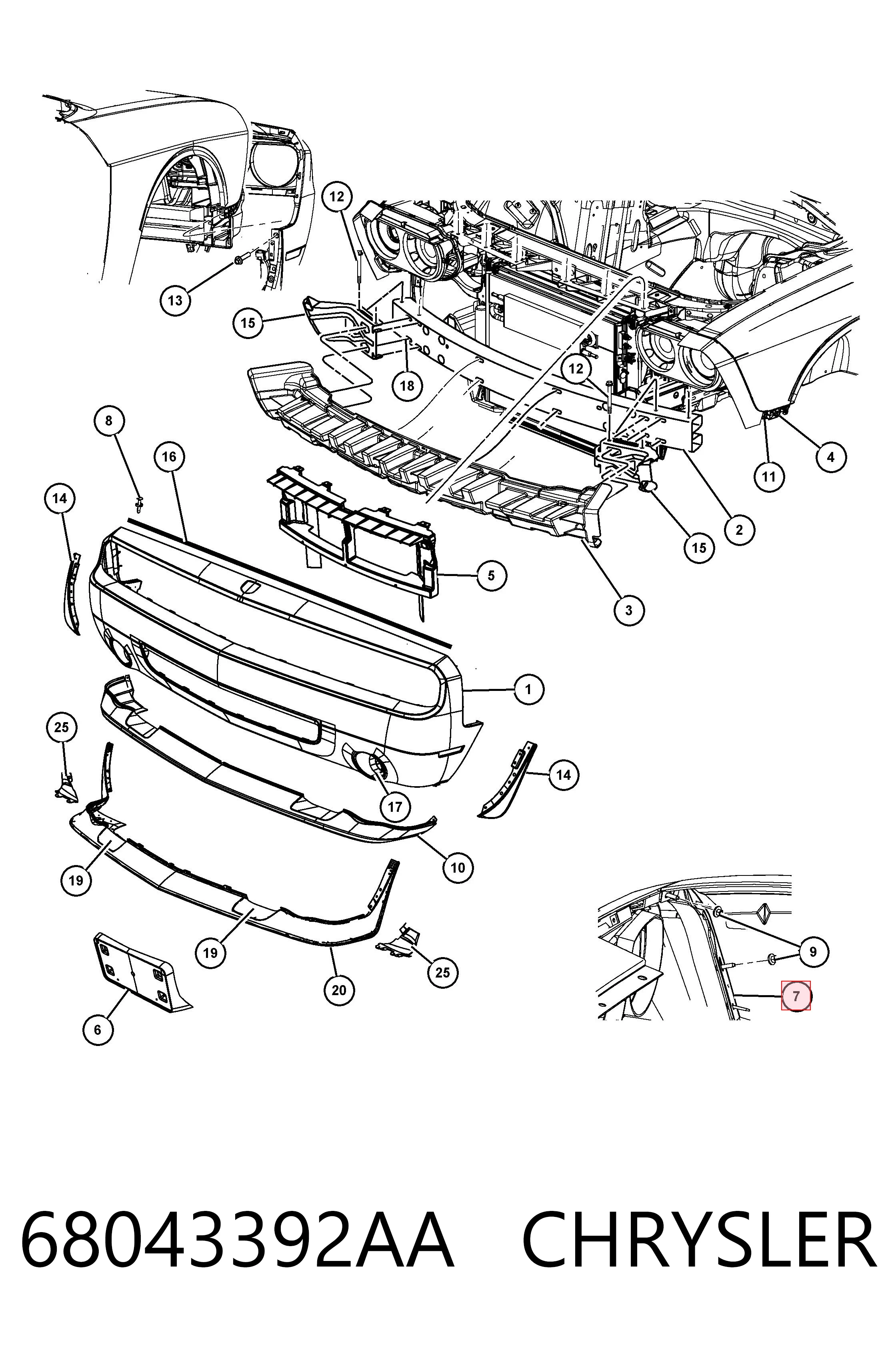 68043392AA Chrysler Праве кріплення переднього бампера