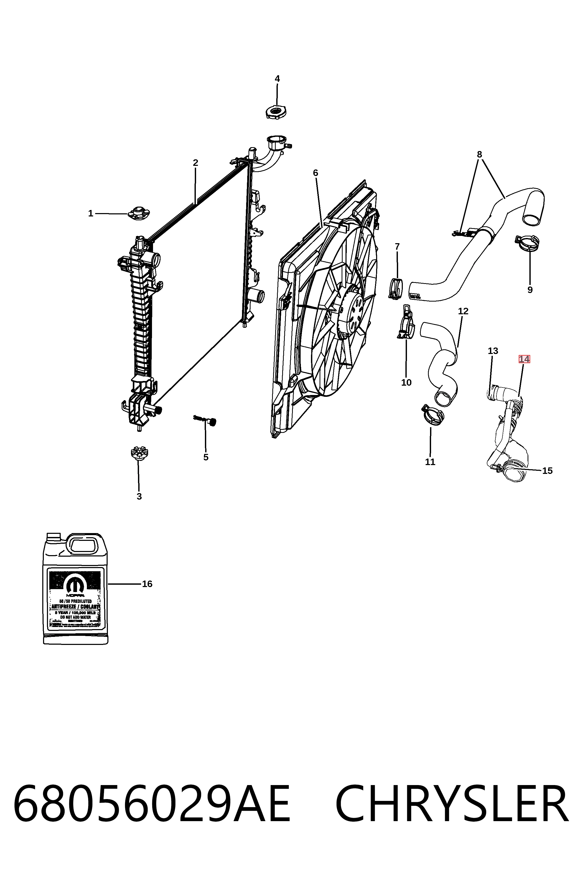 Купити K68056029AB Fiat/Alfa/Lancia Шланг/патрубок радіатора охолодження, нижній