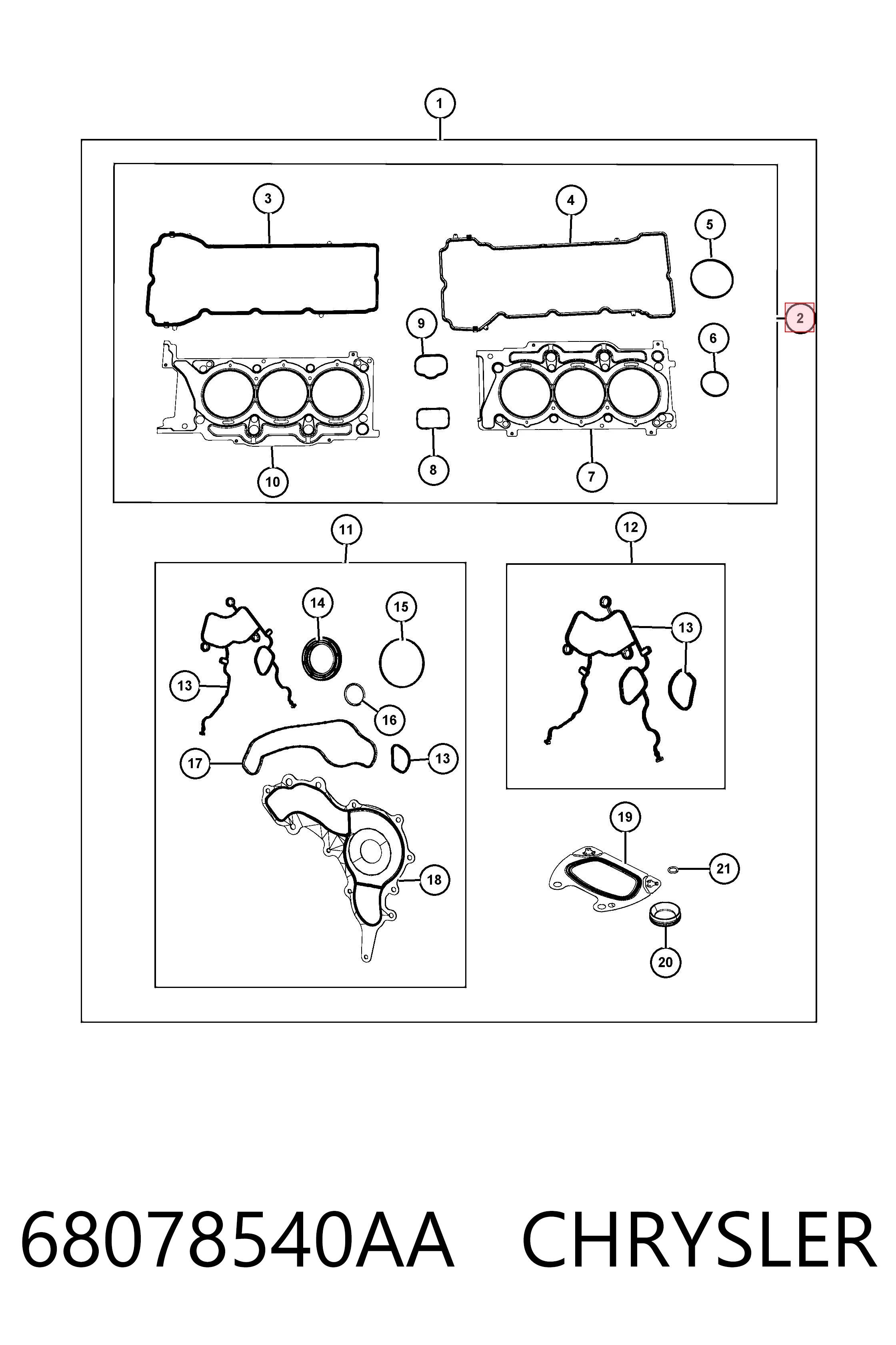 68078540AA Chrysler Комплект прокладок двигуна, верхній