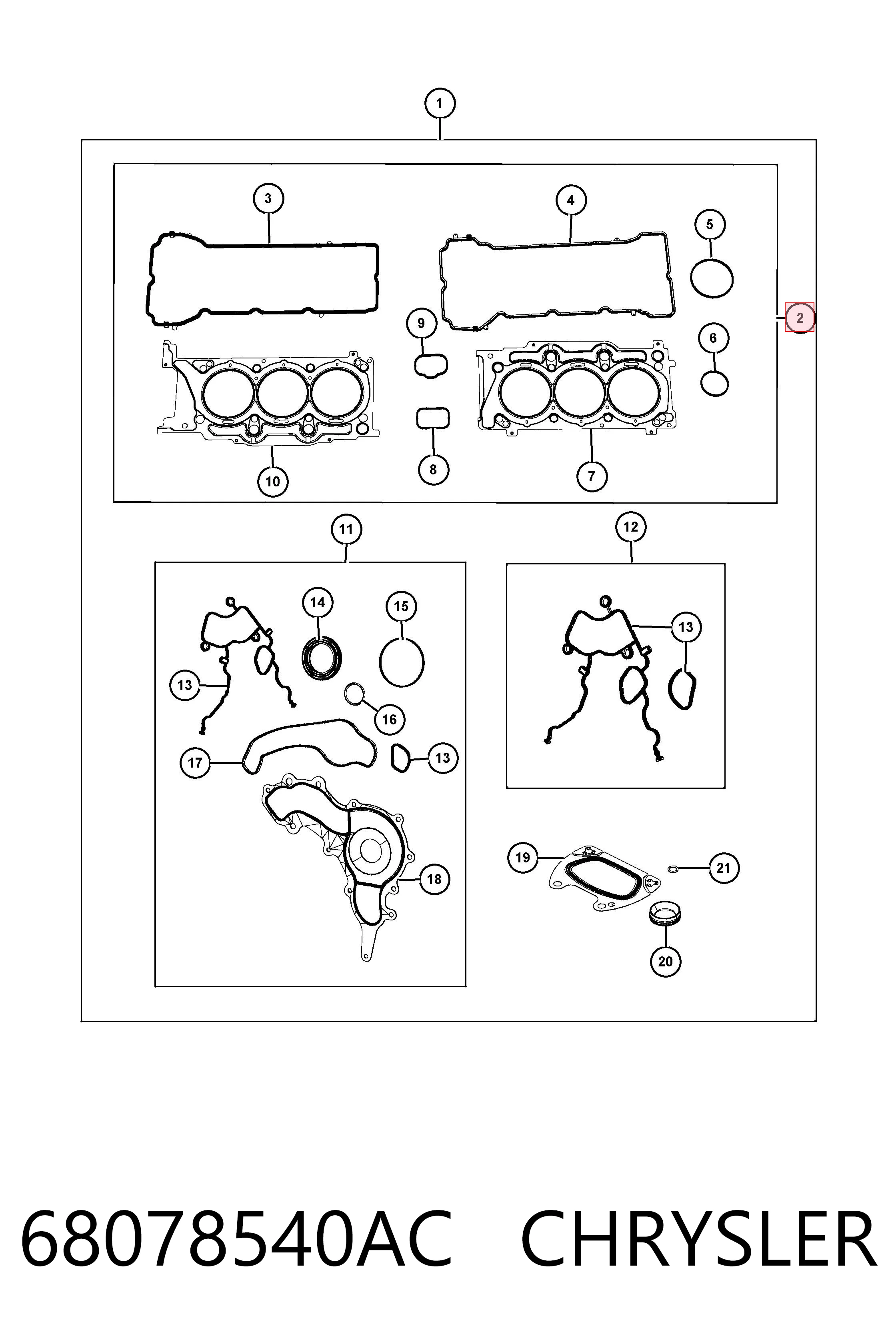 68078540AC Chrysler Комплект прокладок двигуна, верхній