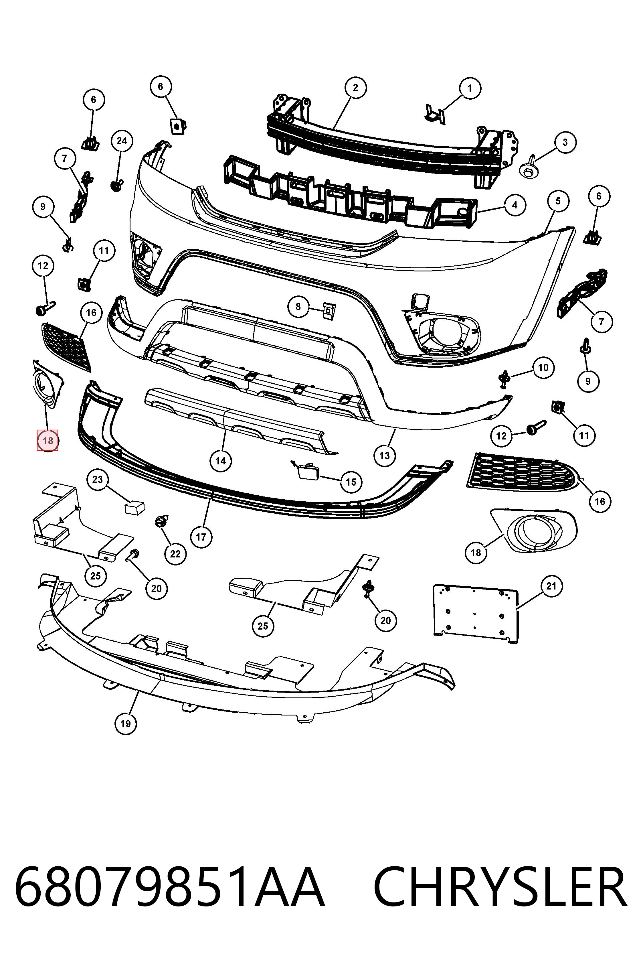 68079851AA Chrysler Решітка протитуманних фар ліва