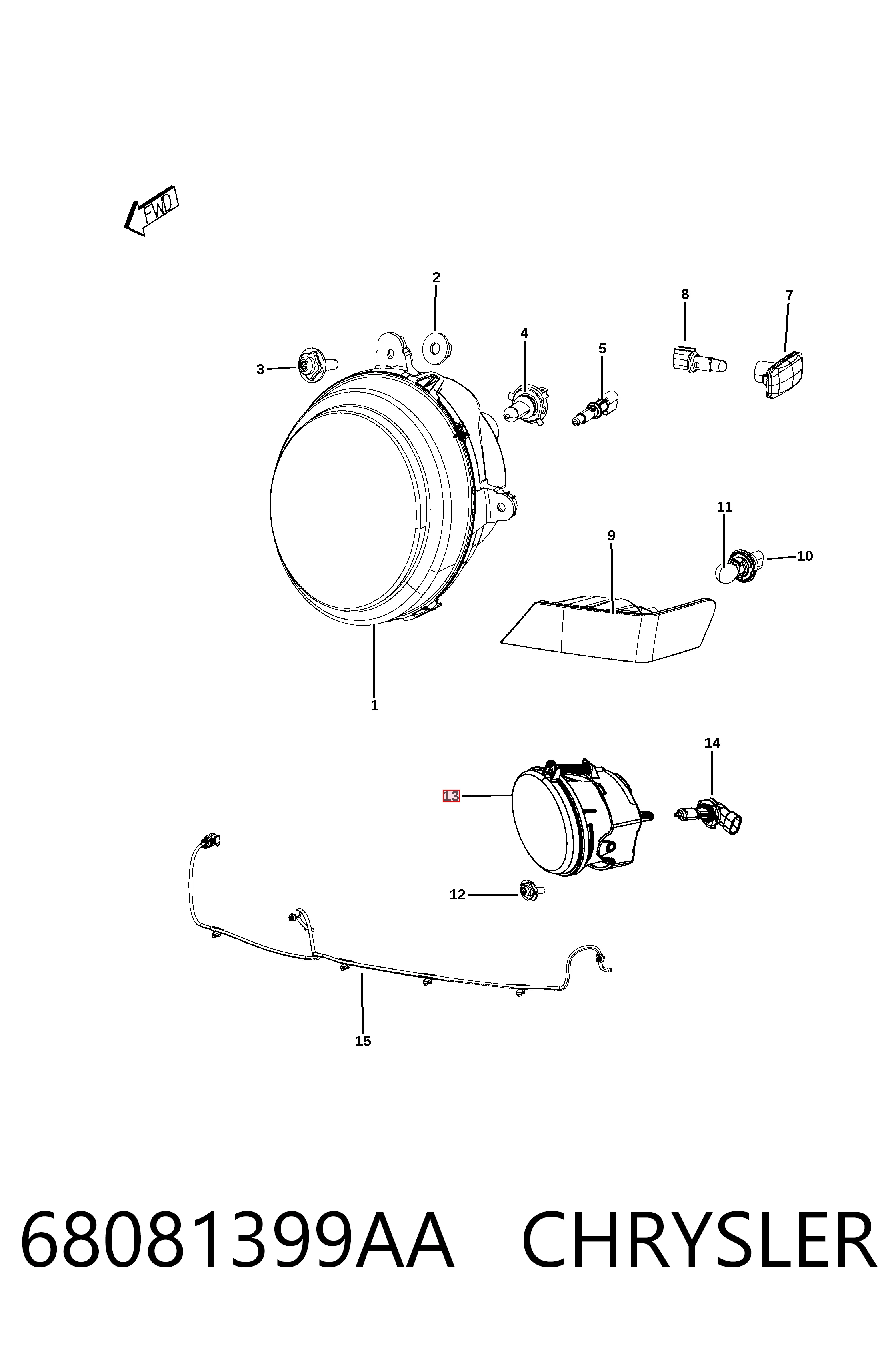 68081399AA Chrysler Протитуманки, ліваі, права