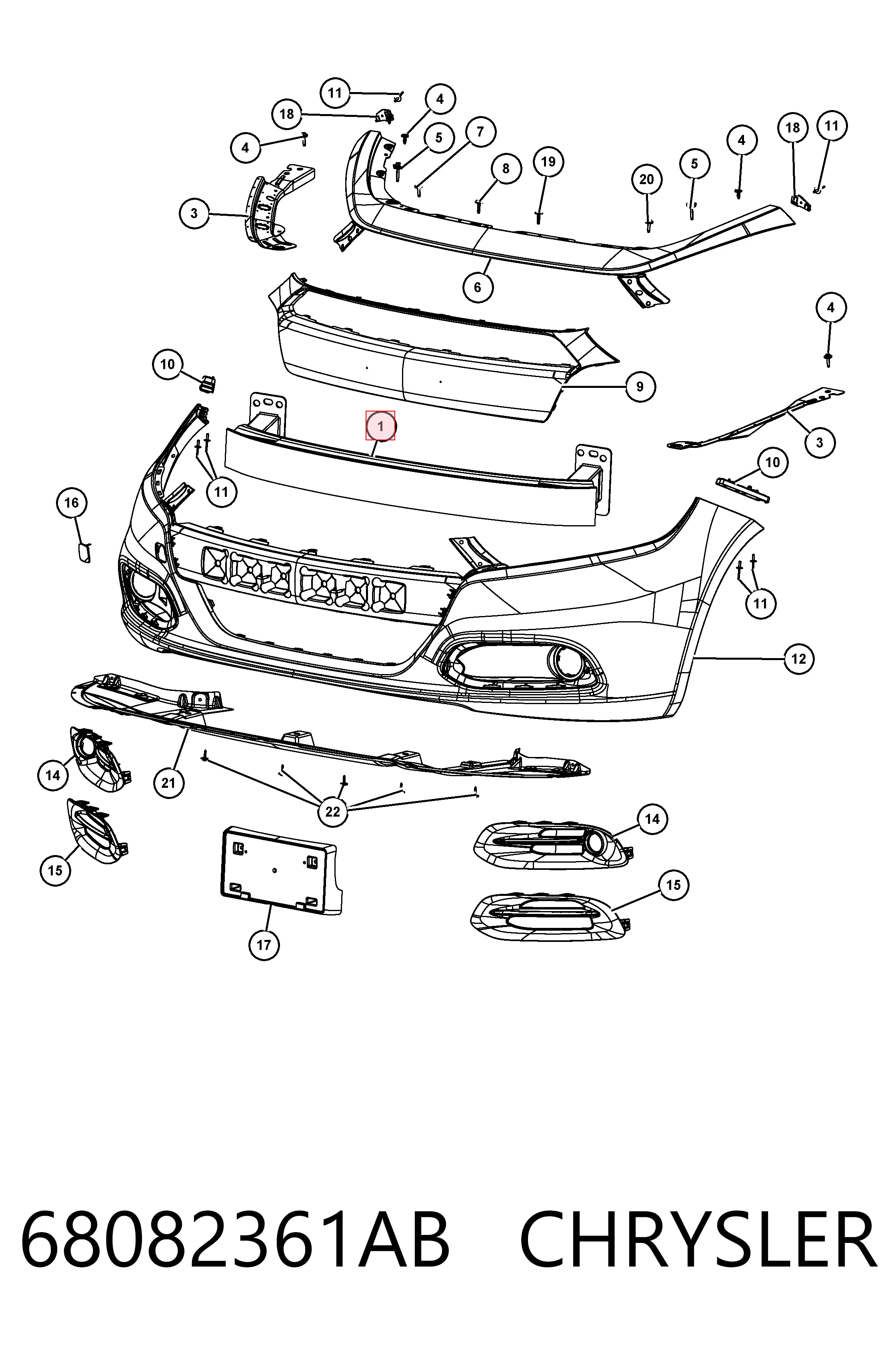 68082361AB Chrysler Балка бампера переднього