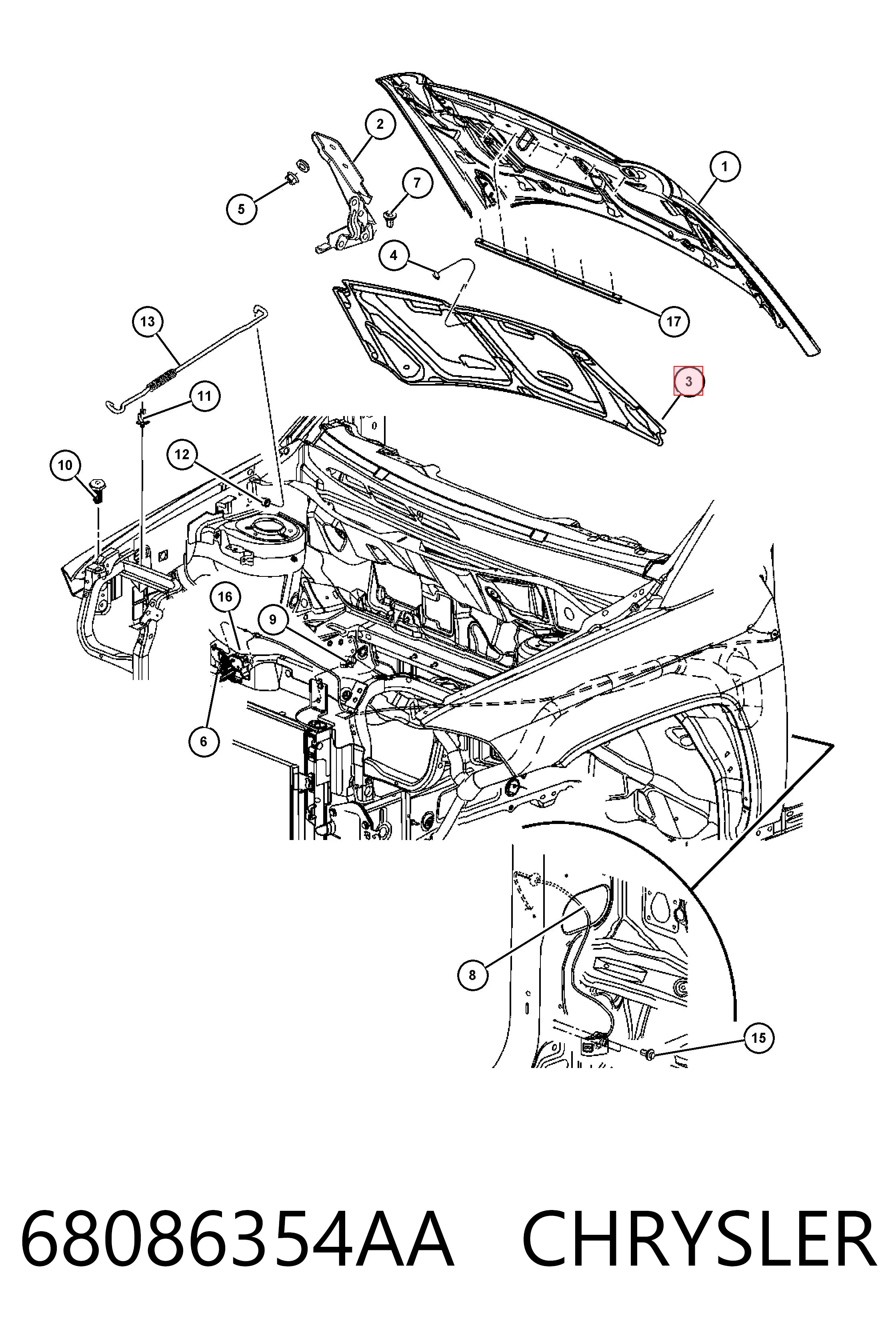 68086354AA Chrysler Утеплювач капота