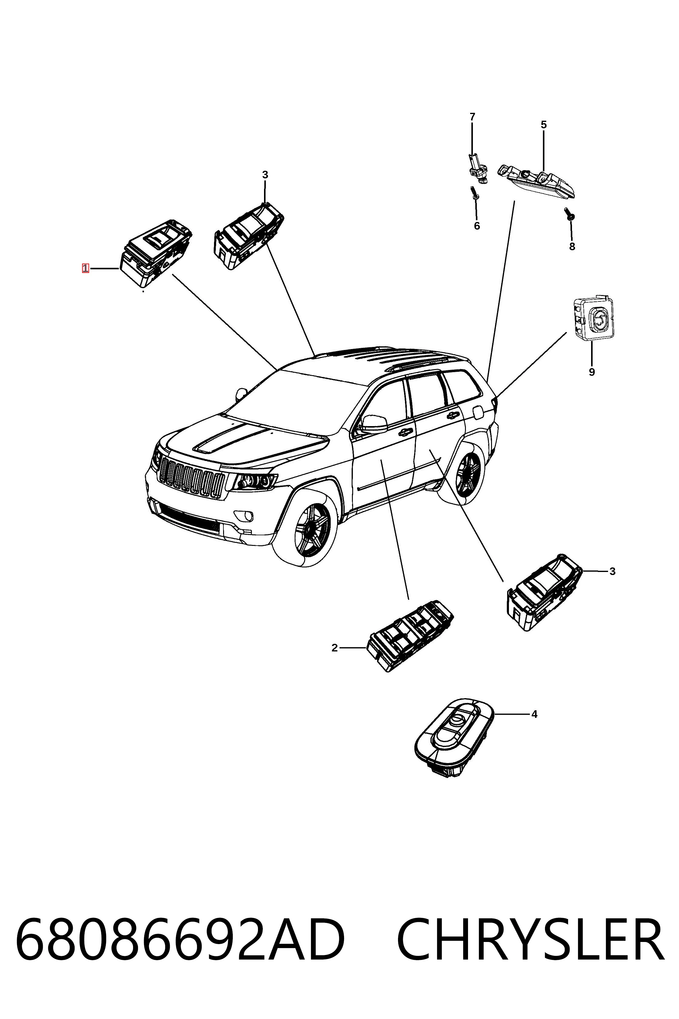 Купити K68086692AF Fiat/Alfa/Lancia Кнопковий блок керування склопідіймачами передній лівий
