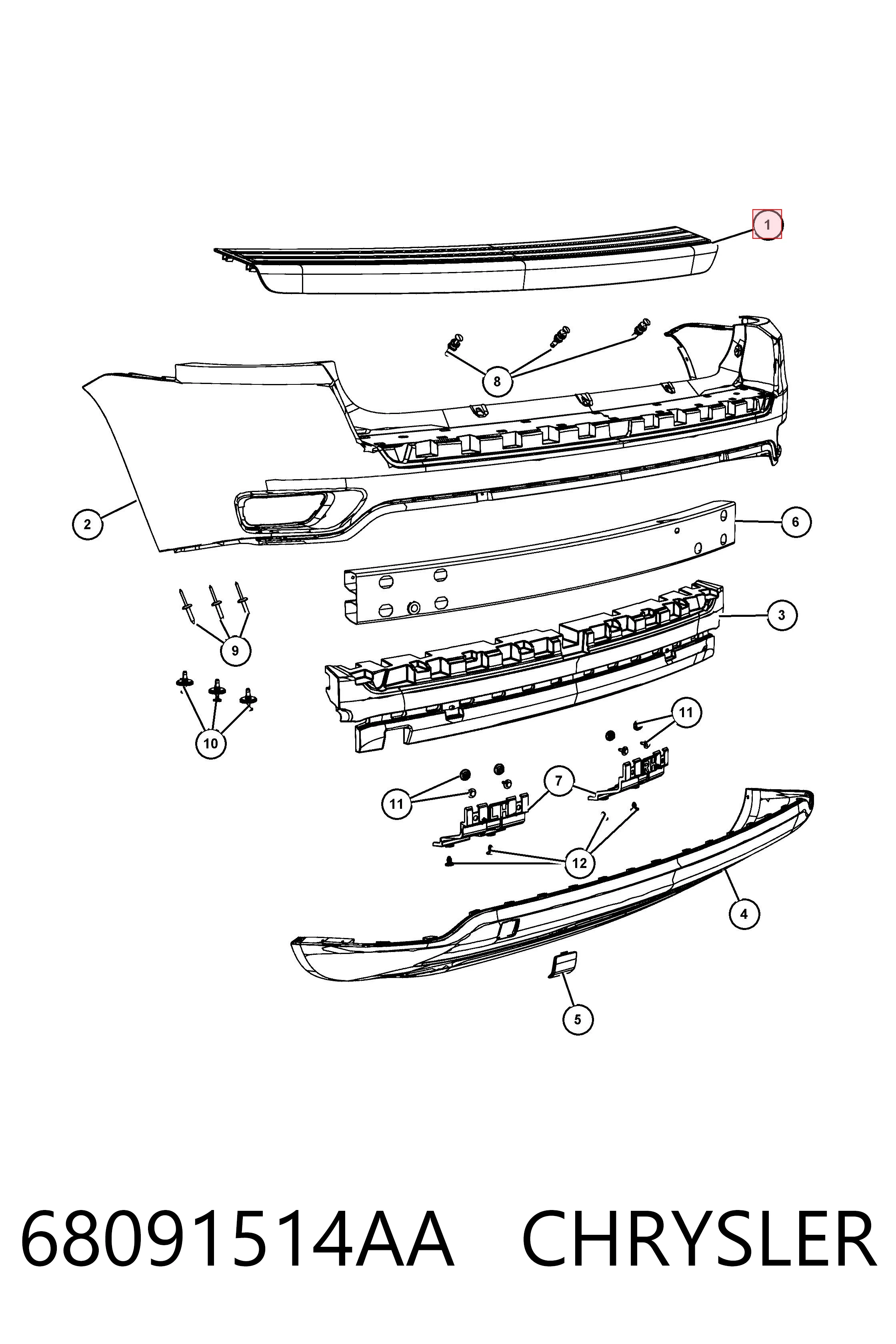 K68091514AA Fiat/Alfa/Lancia Накладка бампера заднього, верхня захисна