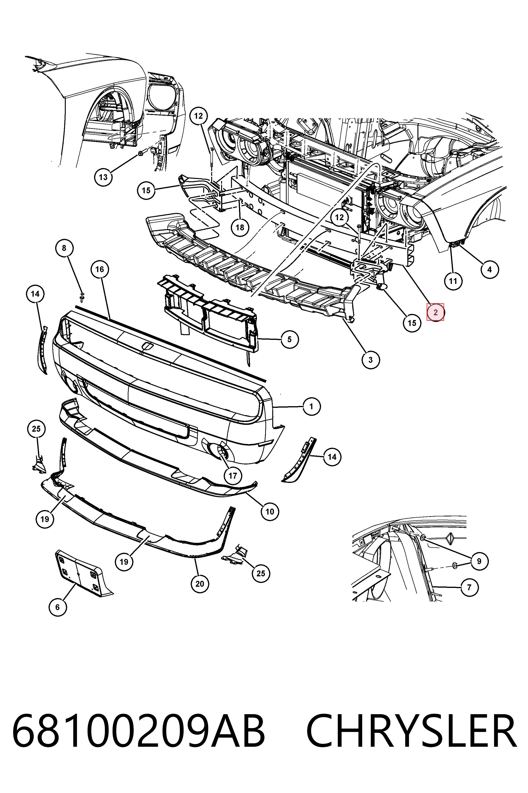 68100209AB Chrysler Балка бампера переднього