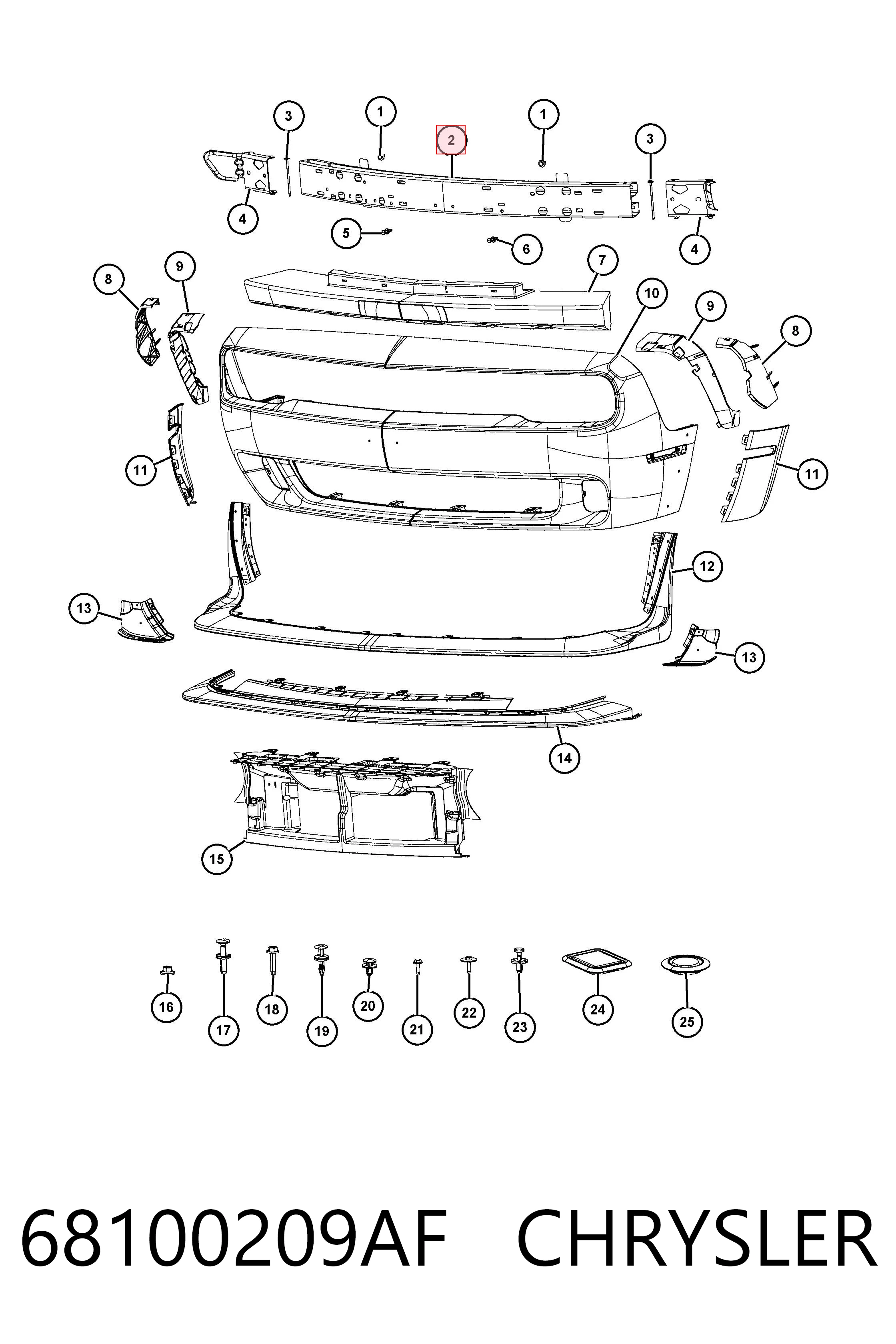 68100209AF Chrysler Балка бампера переднього