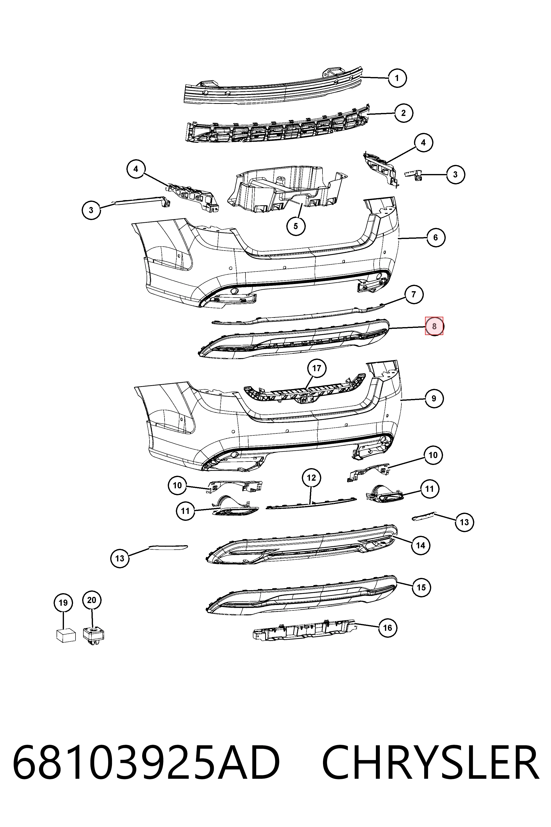 68103925AD Chrysler Накладка бампера заднього