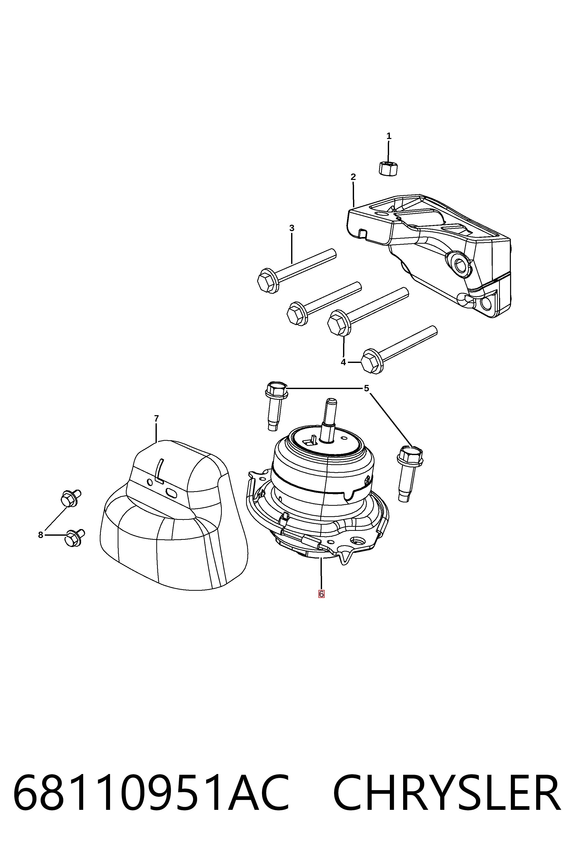 68110951AC Chrysler Права подушка мотора