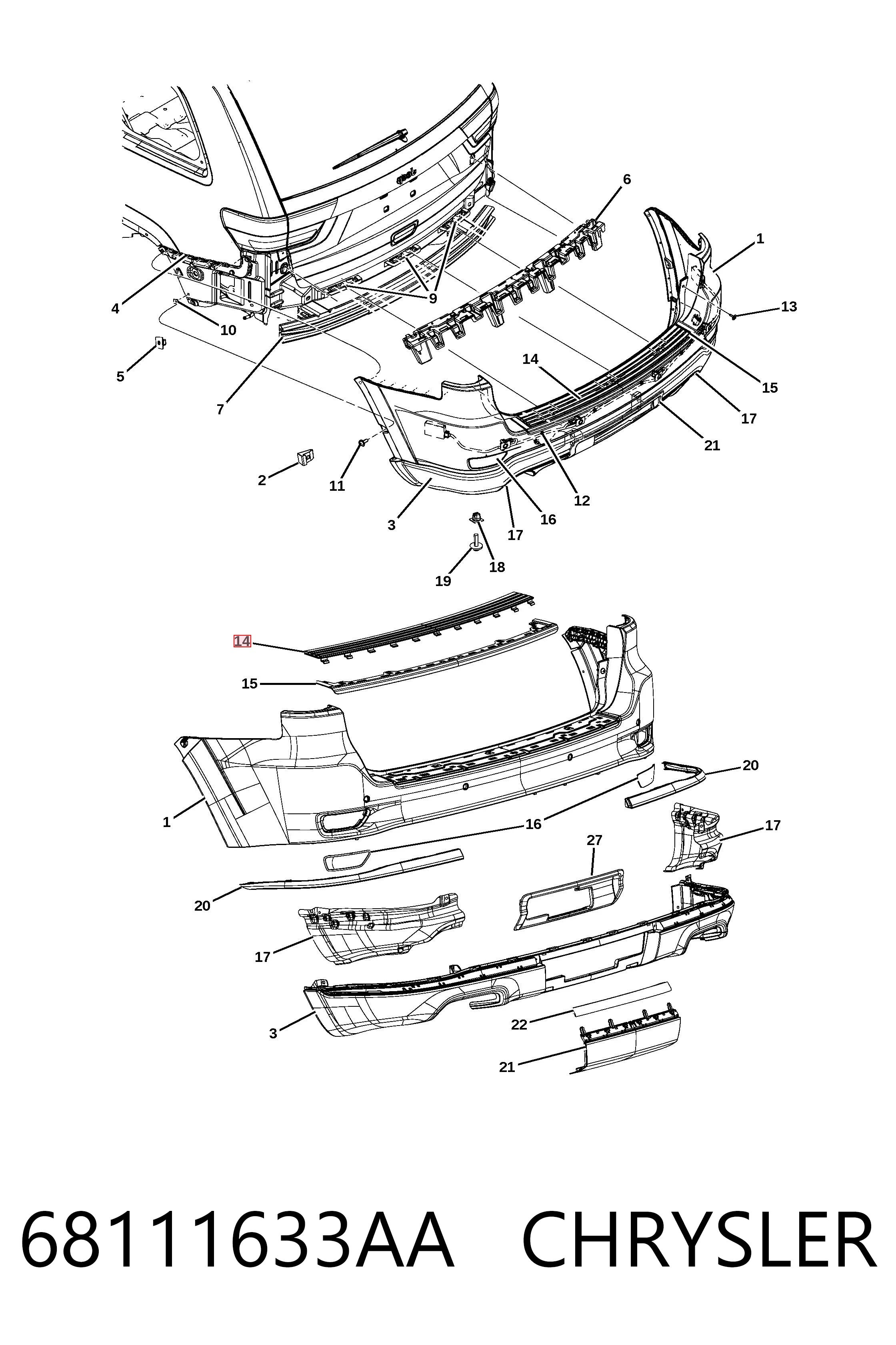 34T19615 Polcar Накладка бампера заднього, верхня захисна