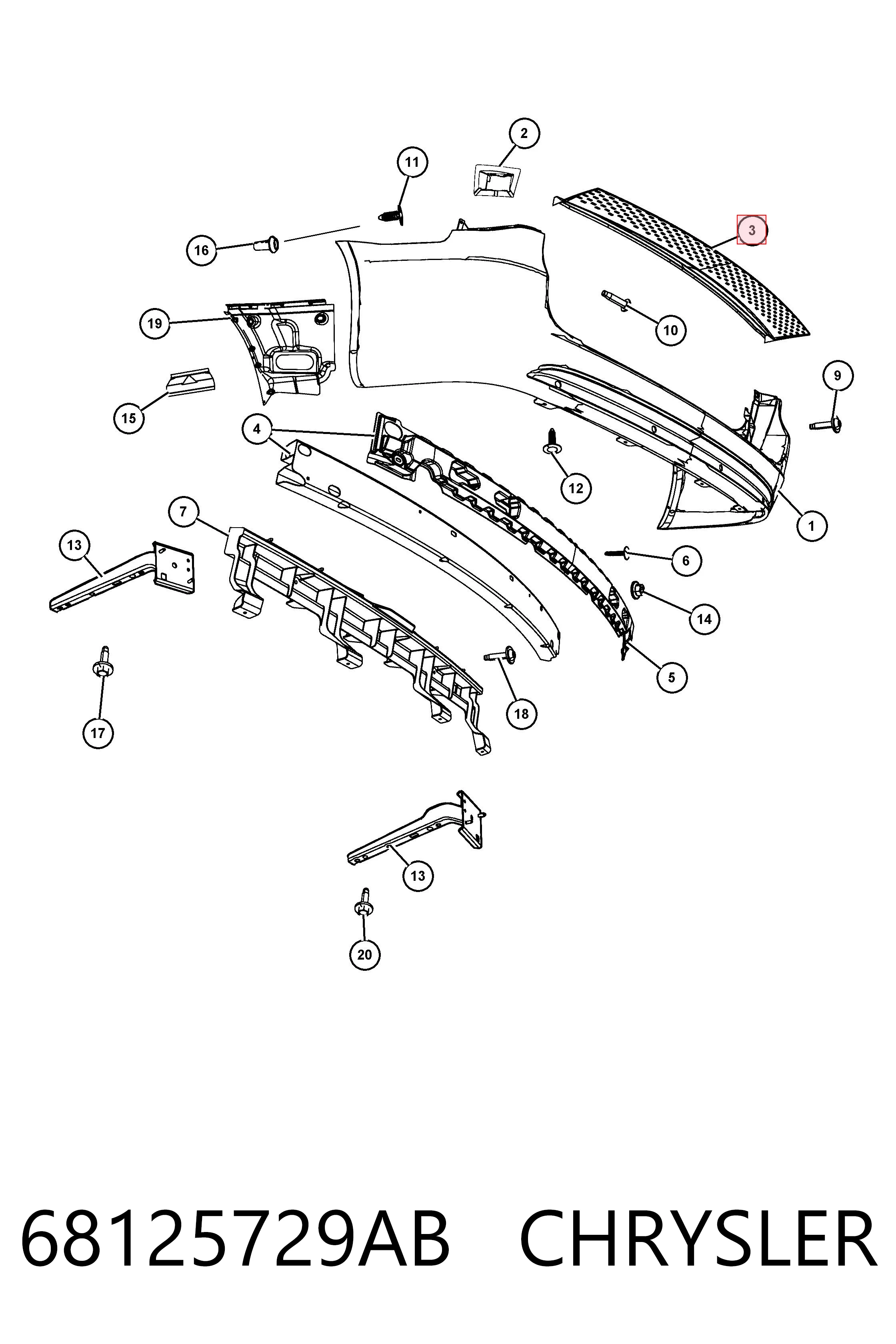 68125729AB Chrysler Накладка бампера заднього, верхня захисна