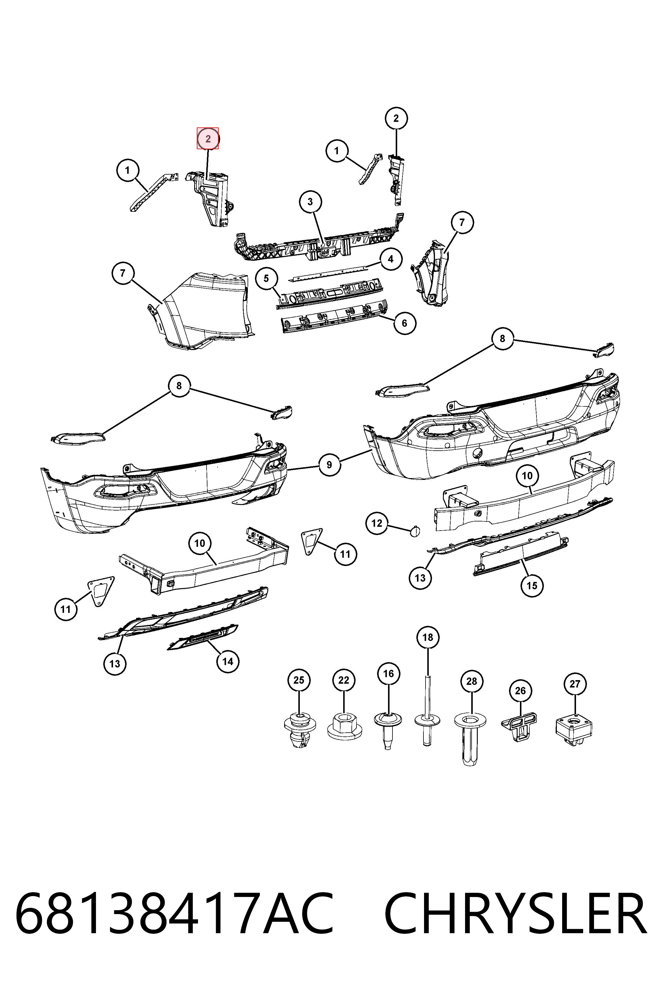 68138417AC Chrysler Лівий кронштейн заднього бампера