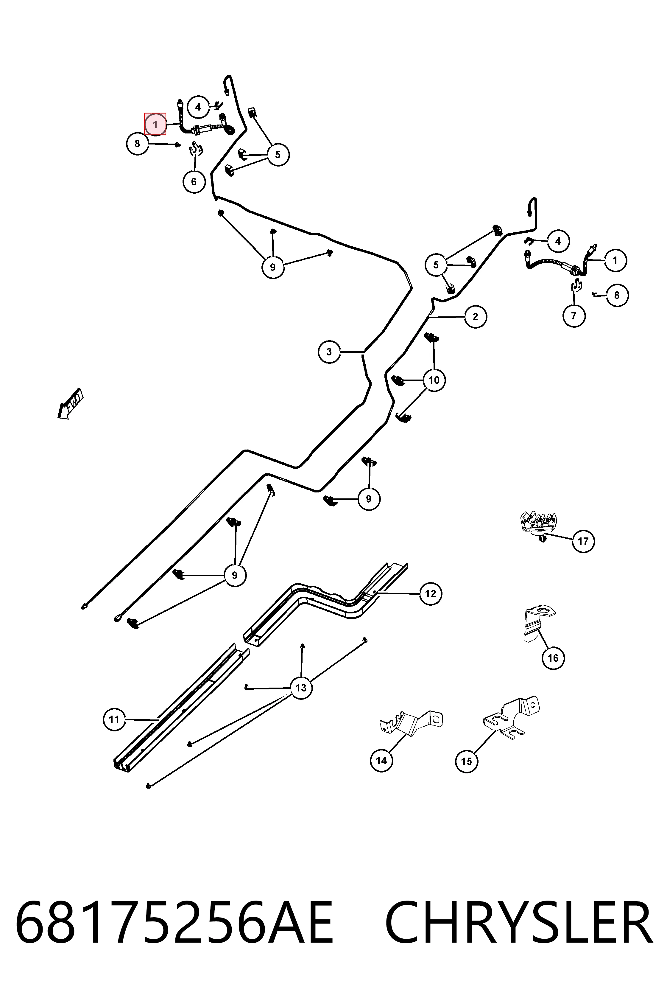 Купити K68175256AB Fiat/Alfa/Lancia Шланг гальмівний задній, правий