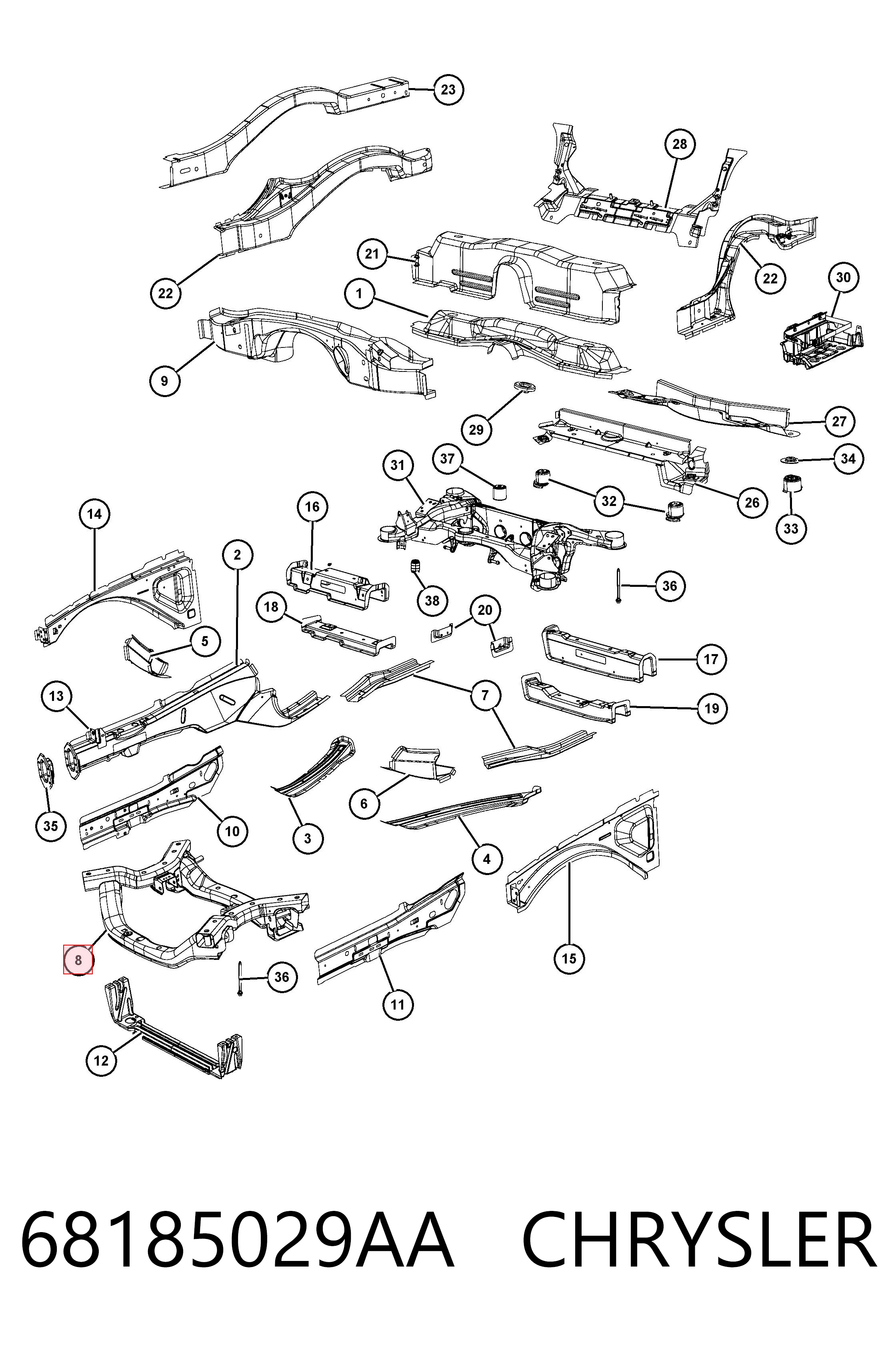 68185029AA Chrysler Передня балка