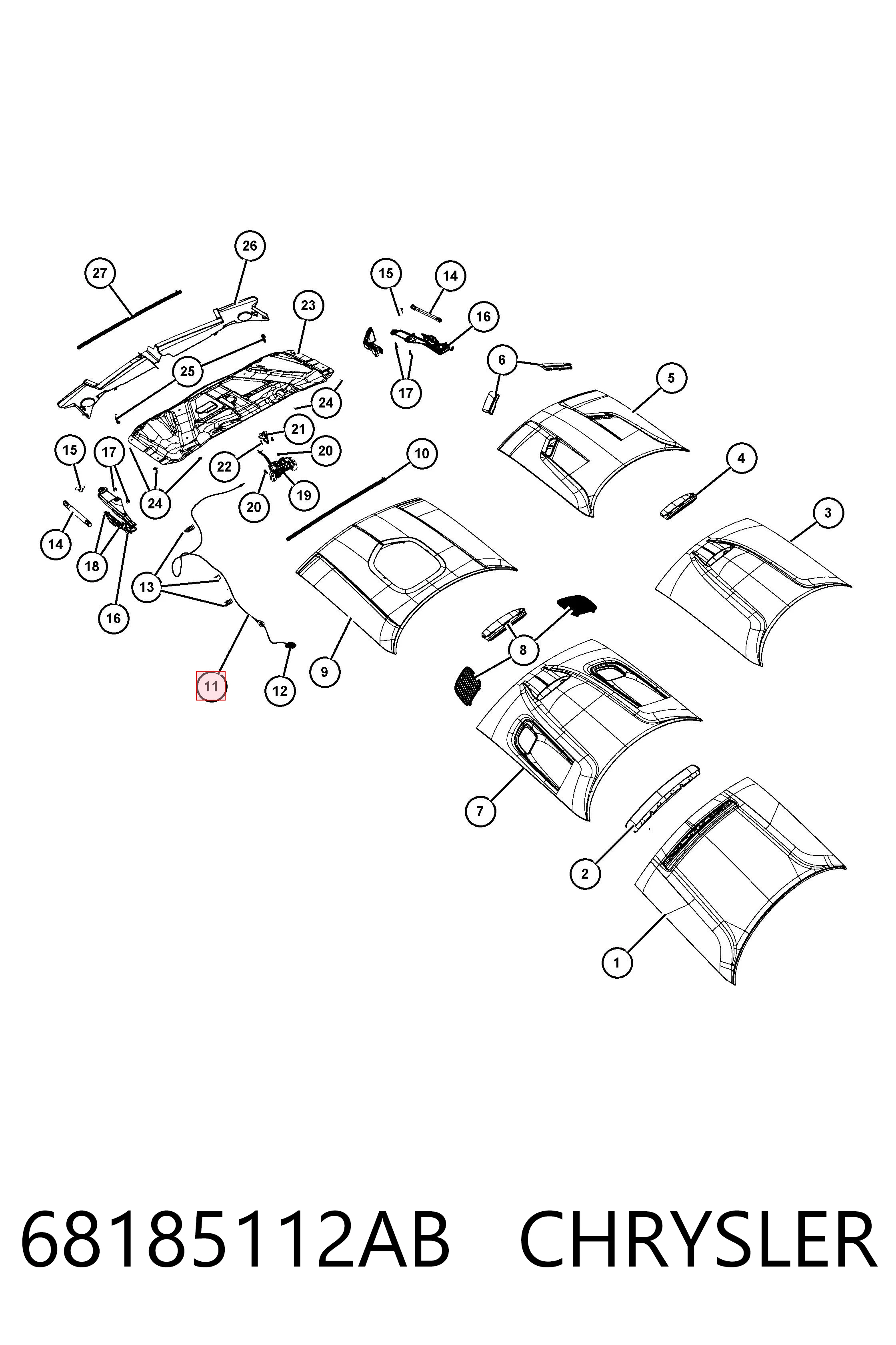 68185112AB Chrysler Трос замка капота