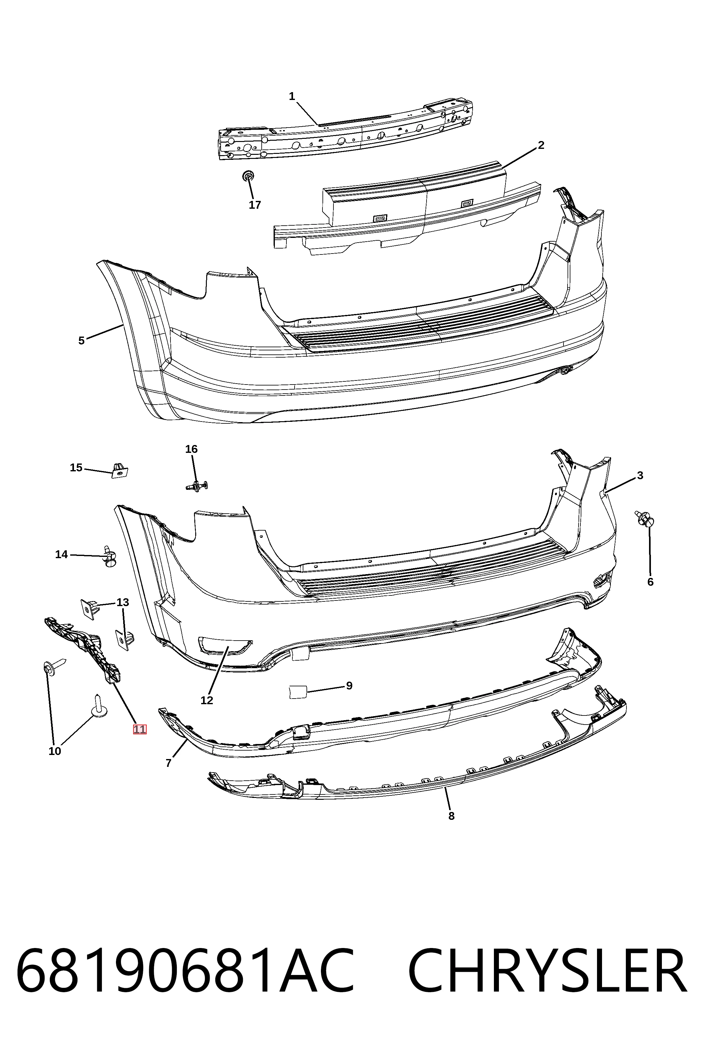 68190681AC Chrysler Напрямна заднього бампера, ліва