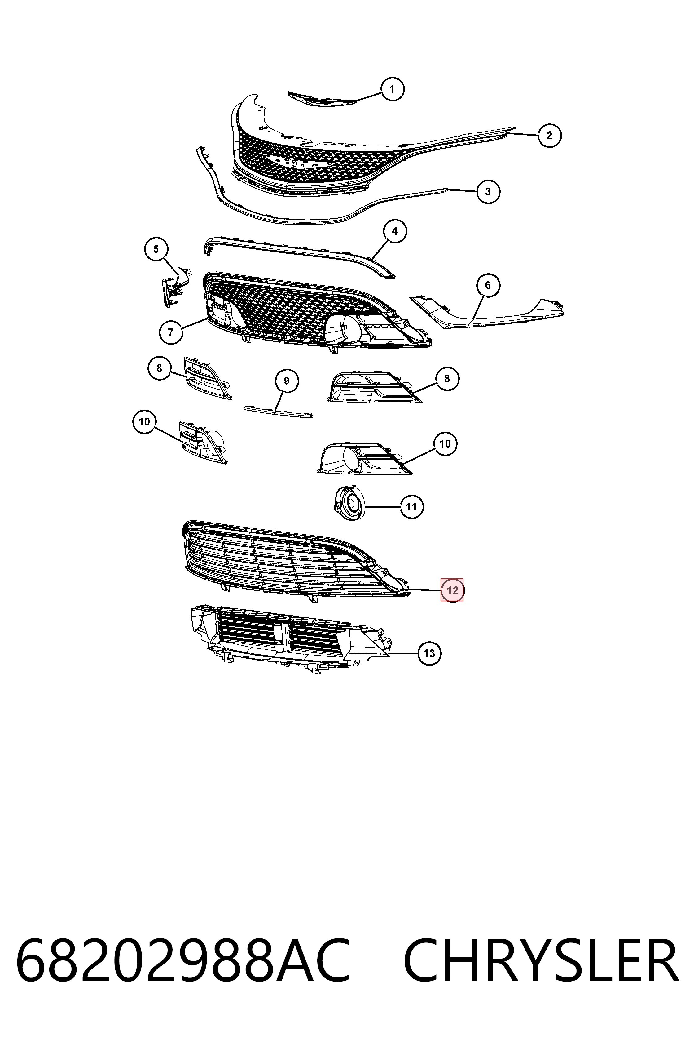 68202988AC Chrysler Решітка переднього бампера