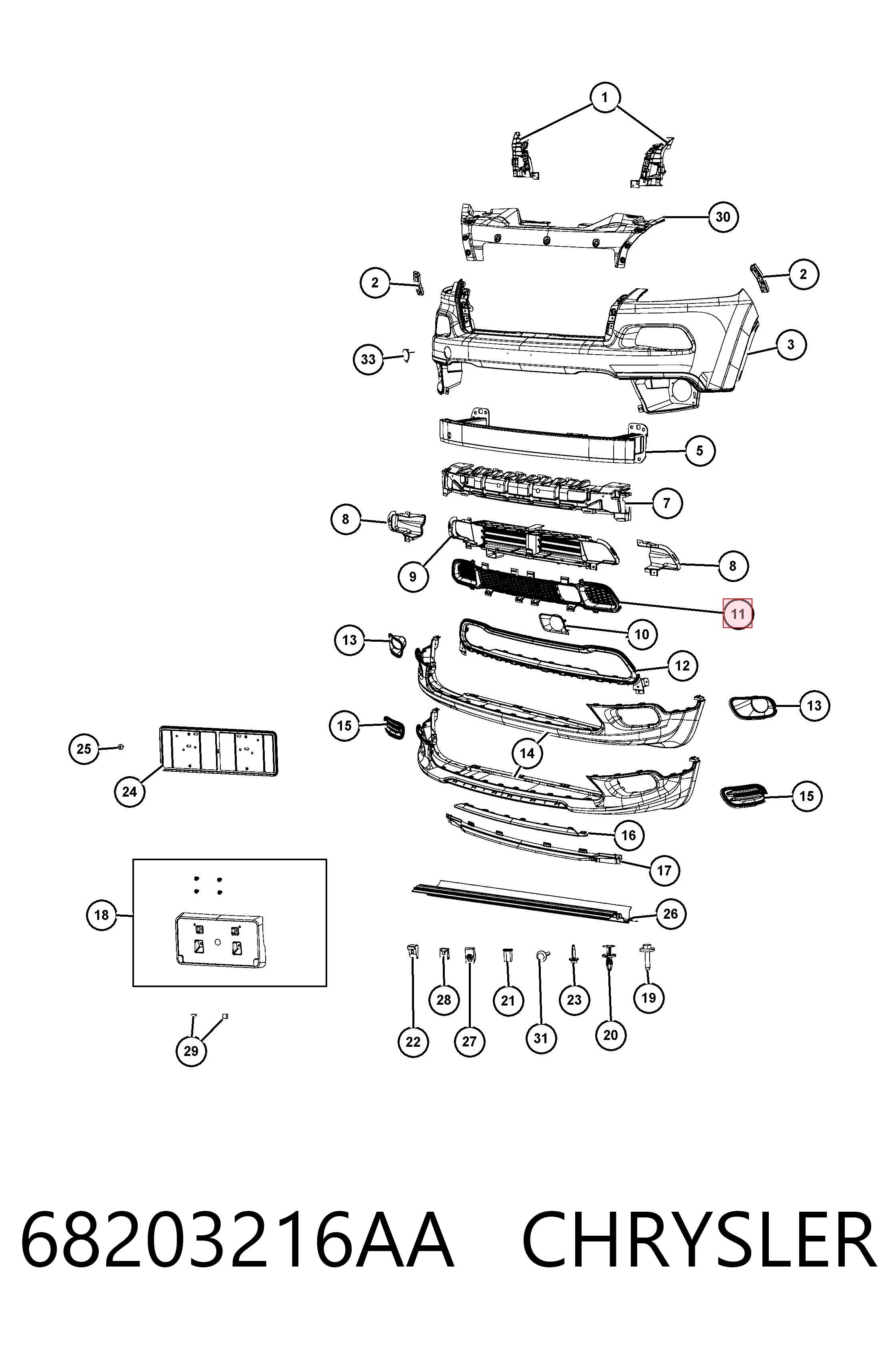 68203216AA Chrysler Решітка переднього бампера, нижня
