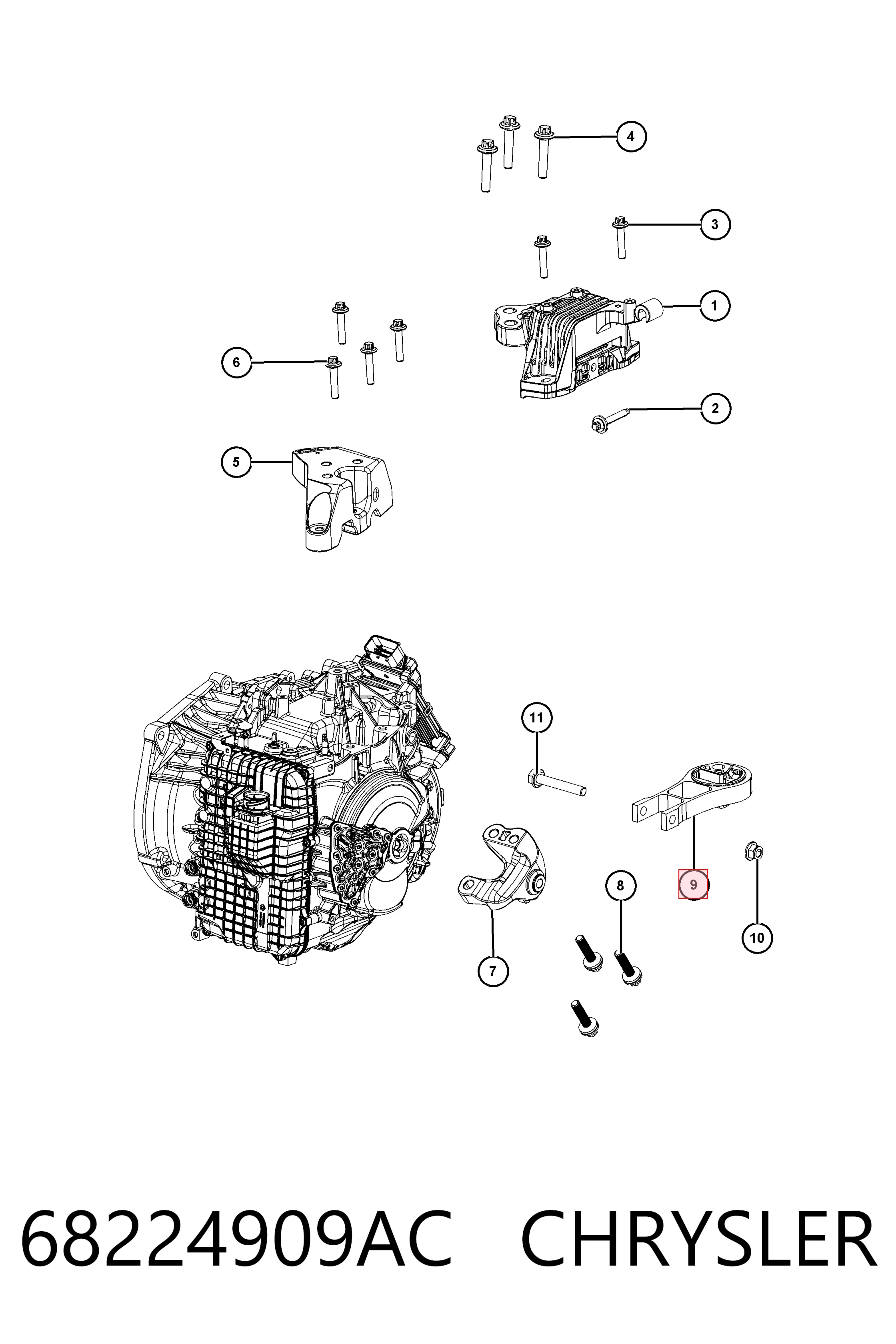 68224909AC Chrysler Задня подушка двигуна