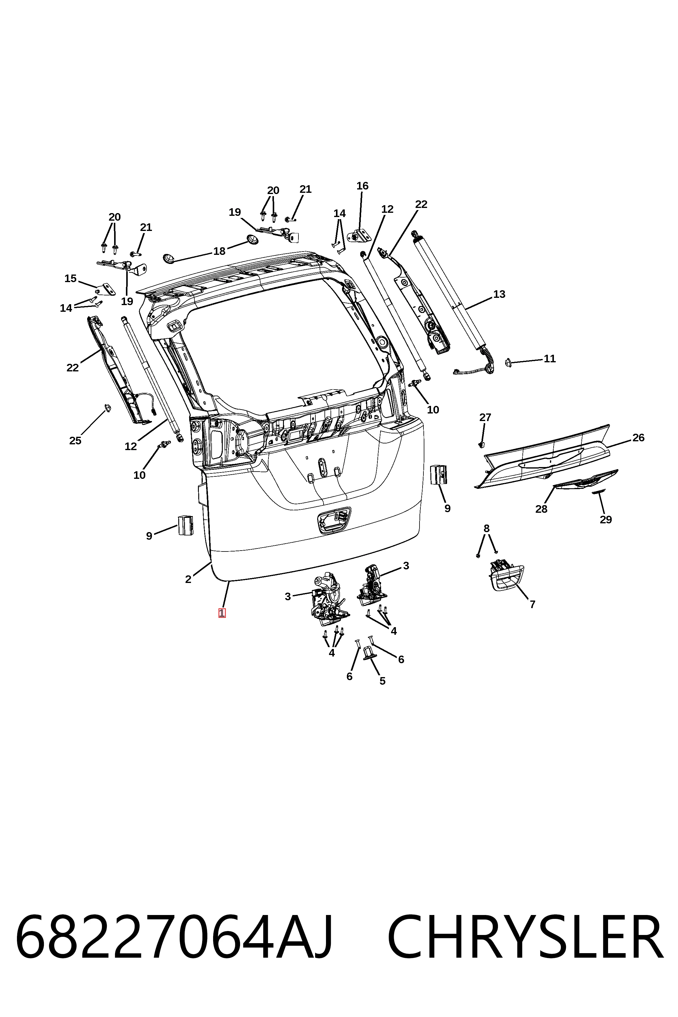 П'яті двері Fiat/Alfa/Lancia K68227064AL ціна, від 1266.95 USD