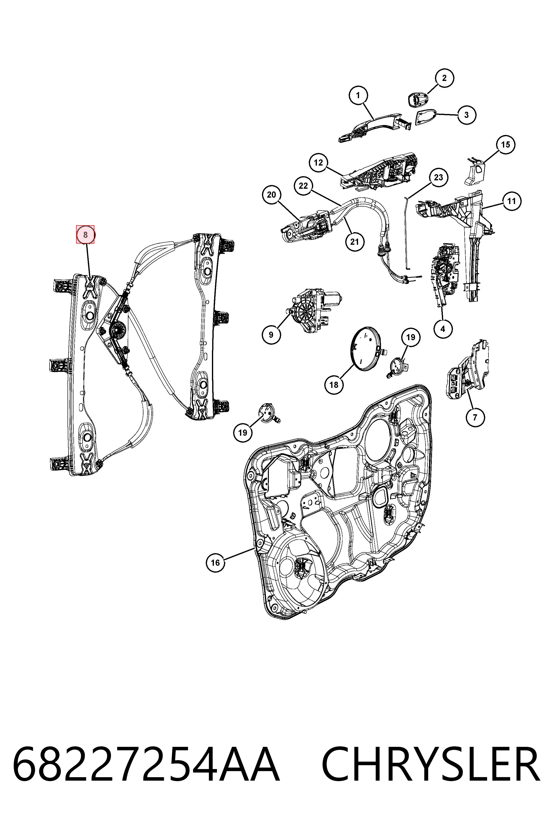 68227254AA Chrysler Механізм склопідіймача дверей передніх, правих