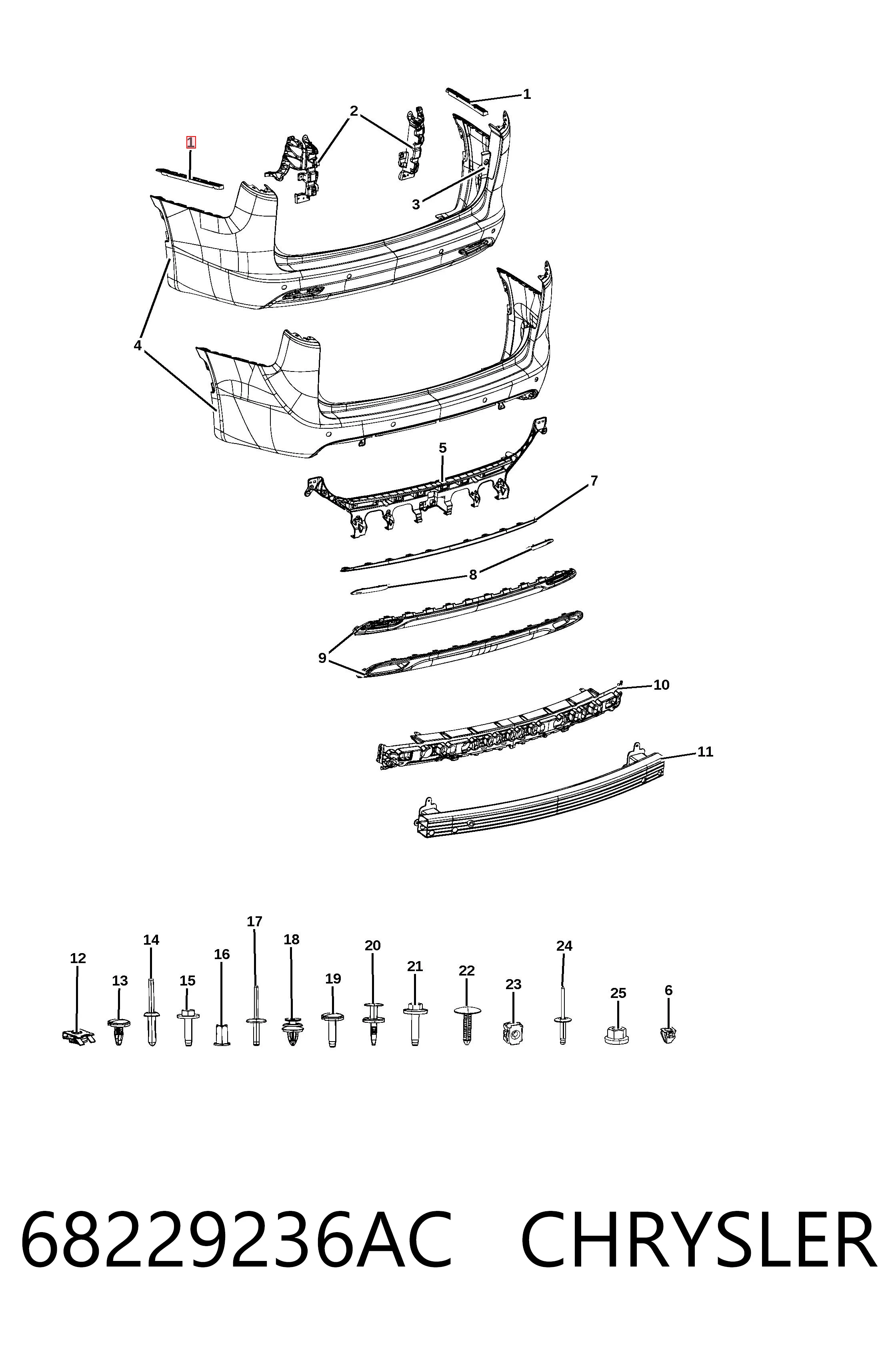 68229236AC Chrysler Кронштейн бампера заднього, правий