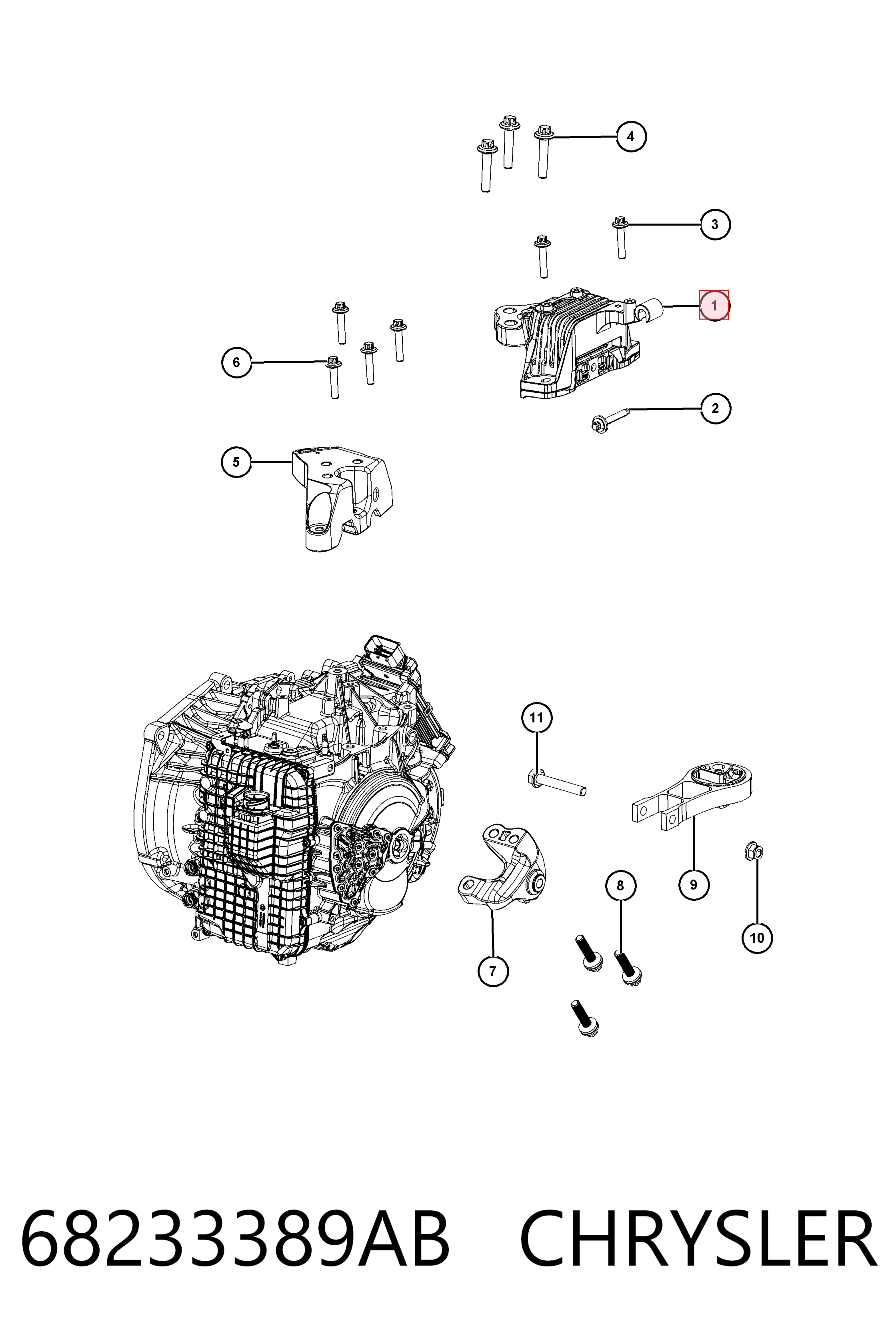 68233389AB Chrysler Ліва опора двигуна