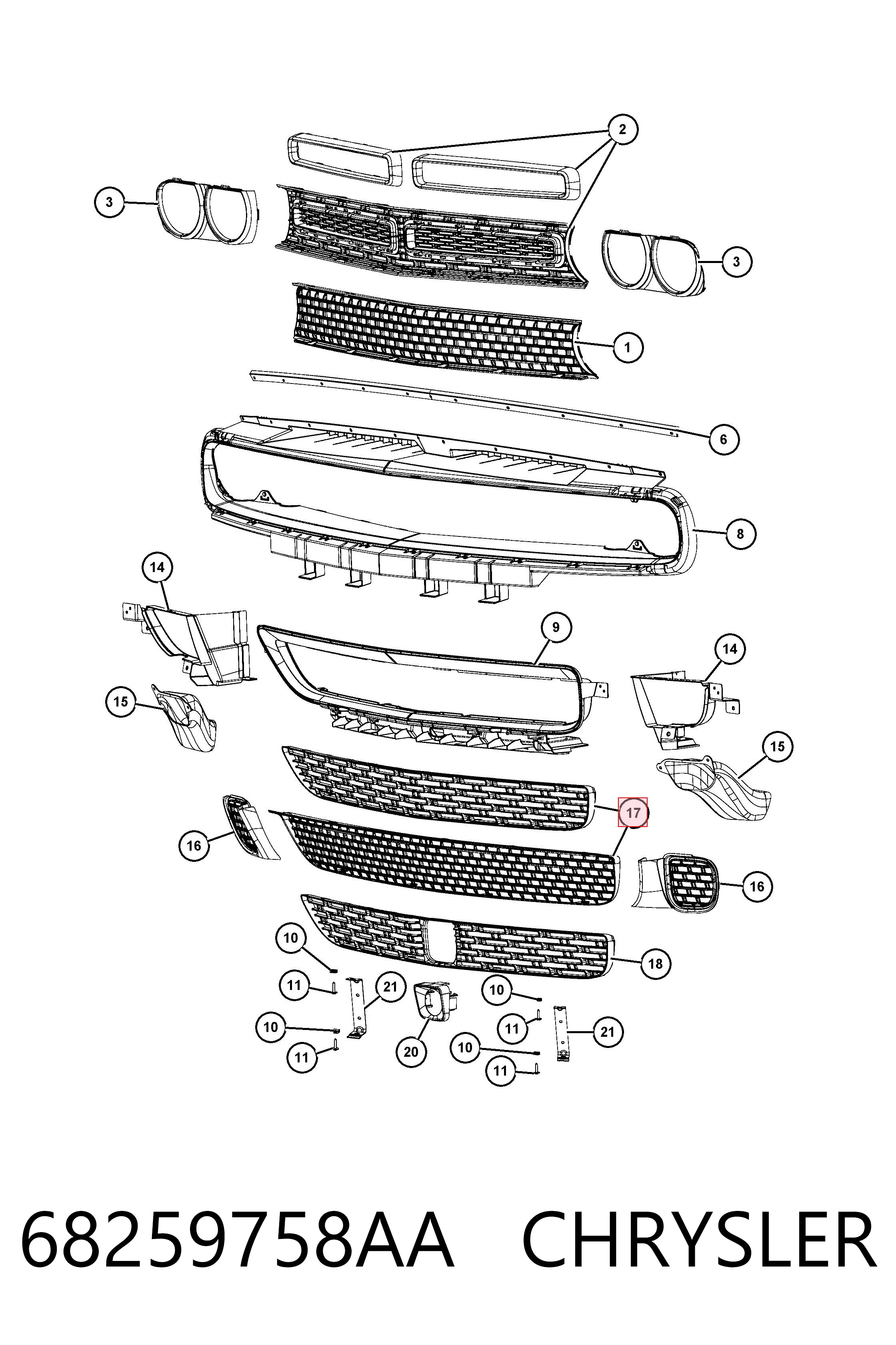 68259758AA Chrysler Решітка переднього бампера, центральна