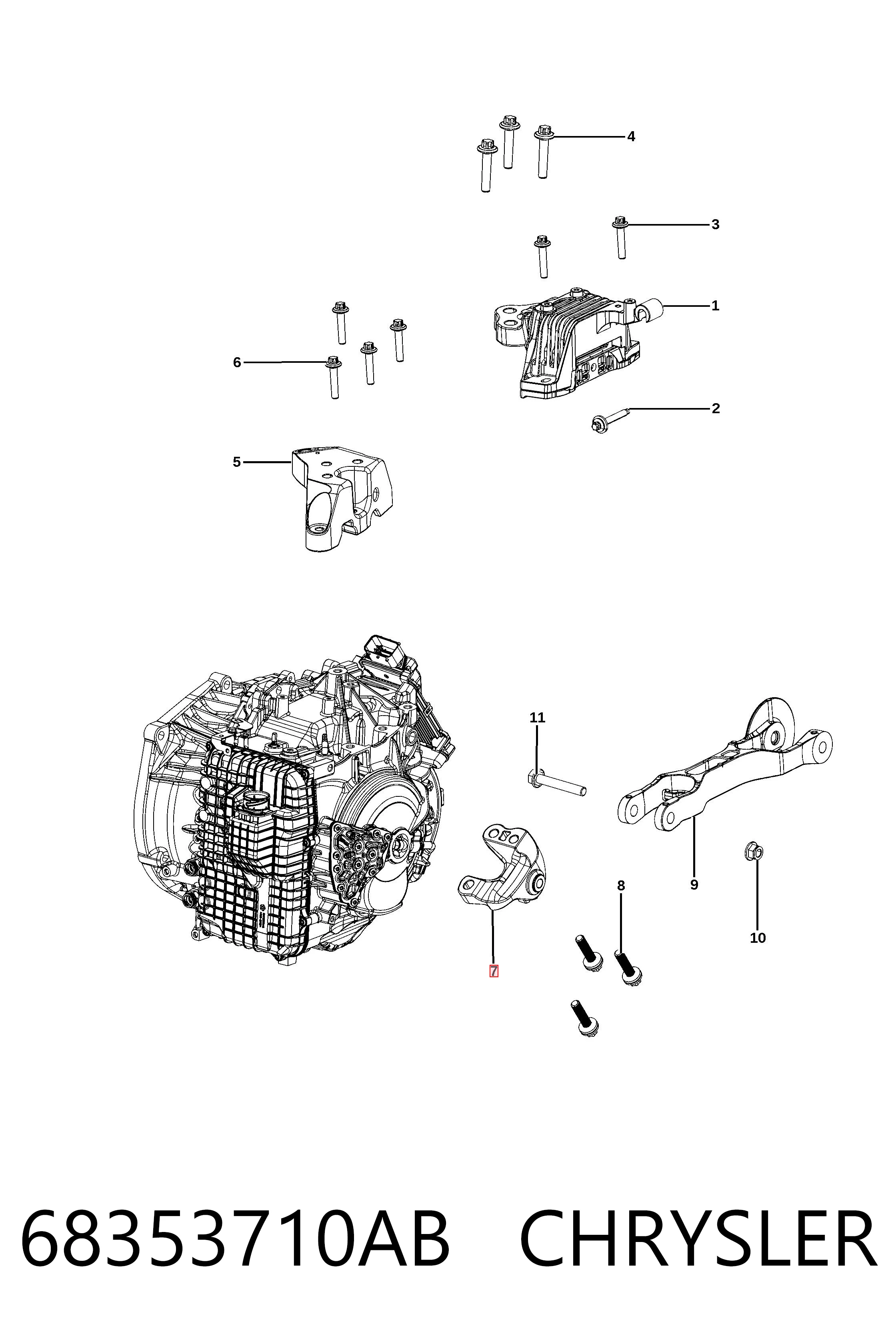 68353710AB Chrysler Кронштейн подушки (опори) двигуна, задньої