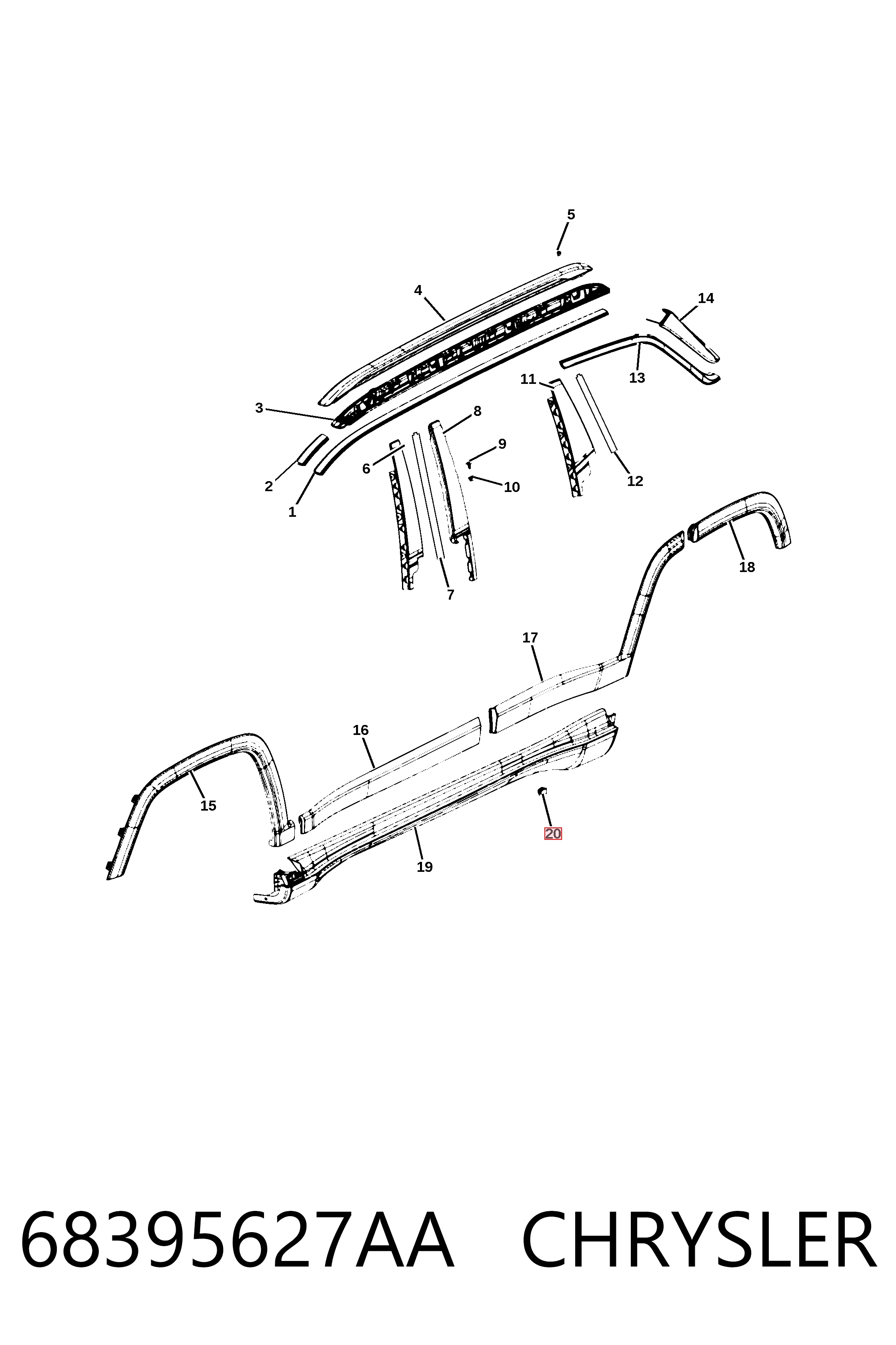 68395627AA Chrysler Кліпса (пістон) кріплення молдинга двері