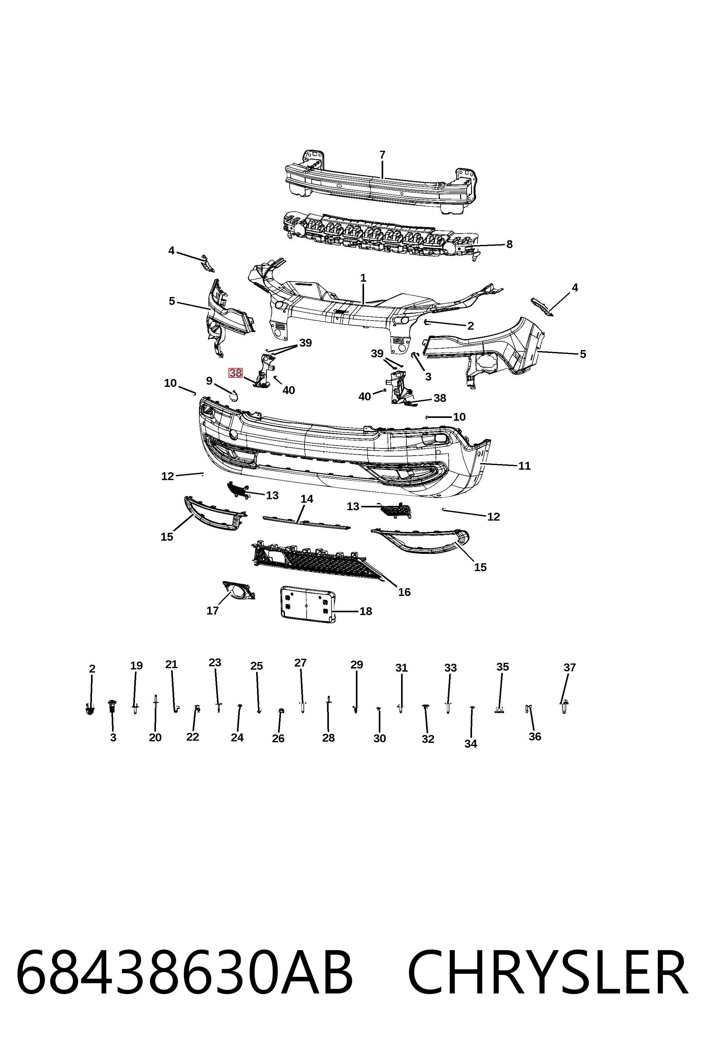 Праве кріплення переднього бампера Fiat/Alfa/Lancia K68438630AB ціна, від 19.47 USD