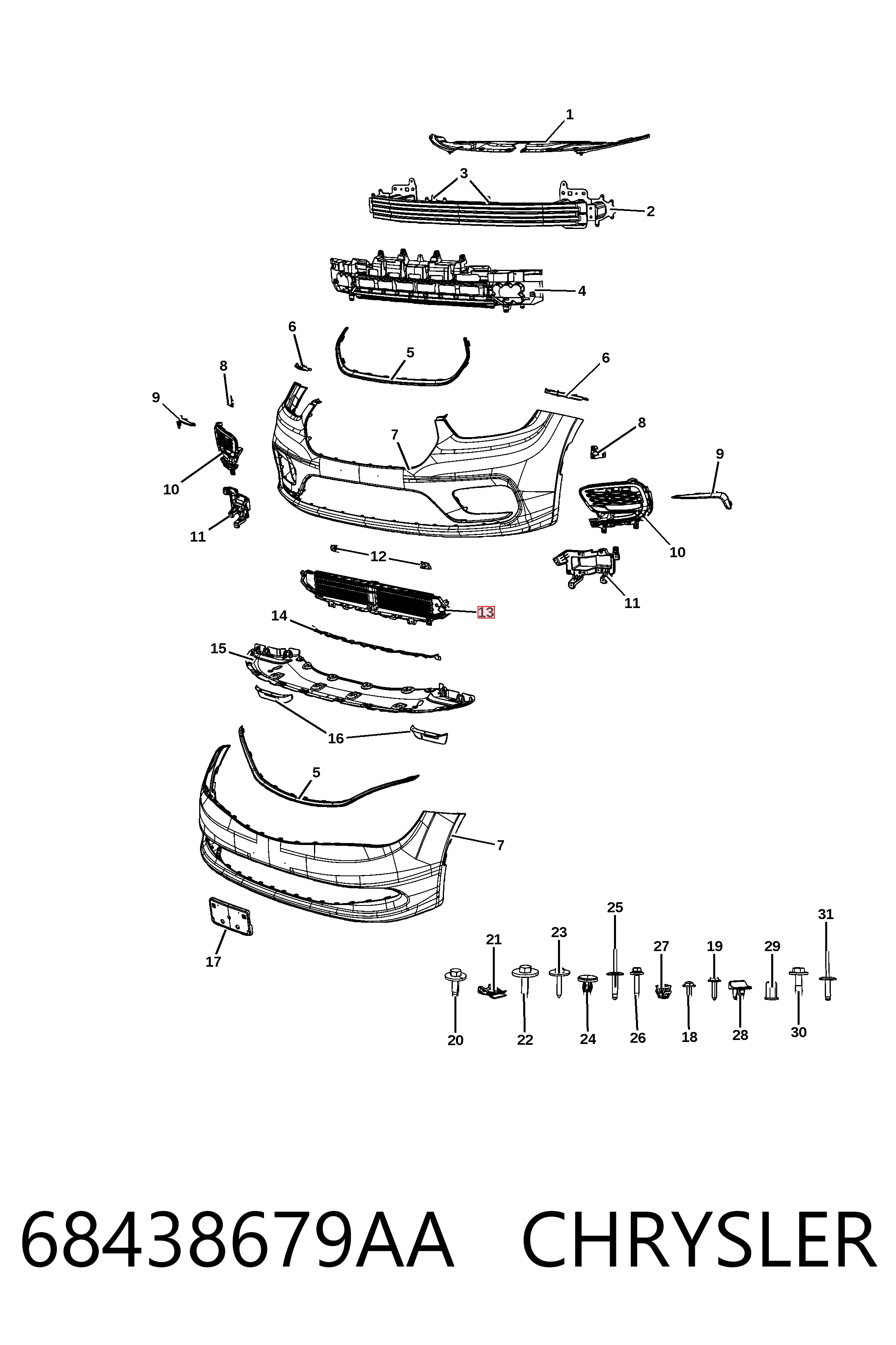 68438679AA Chrysler Решітка переднього бампера