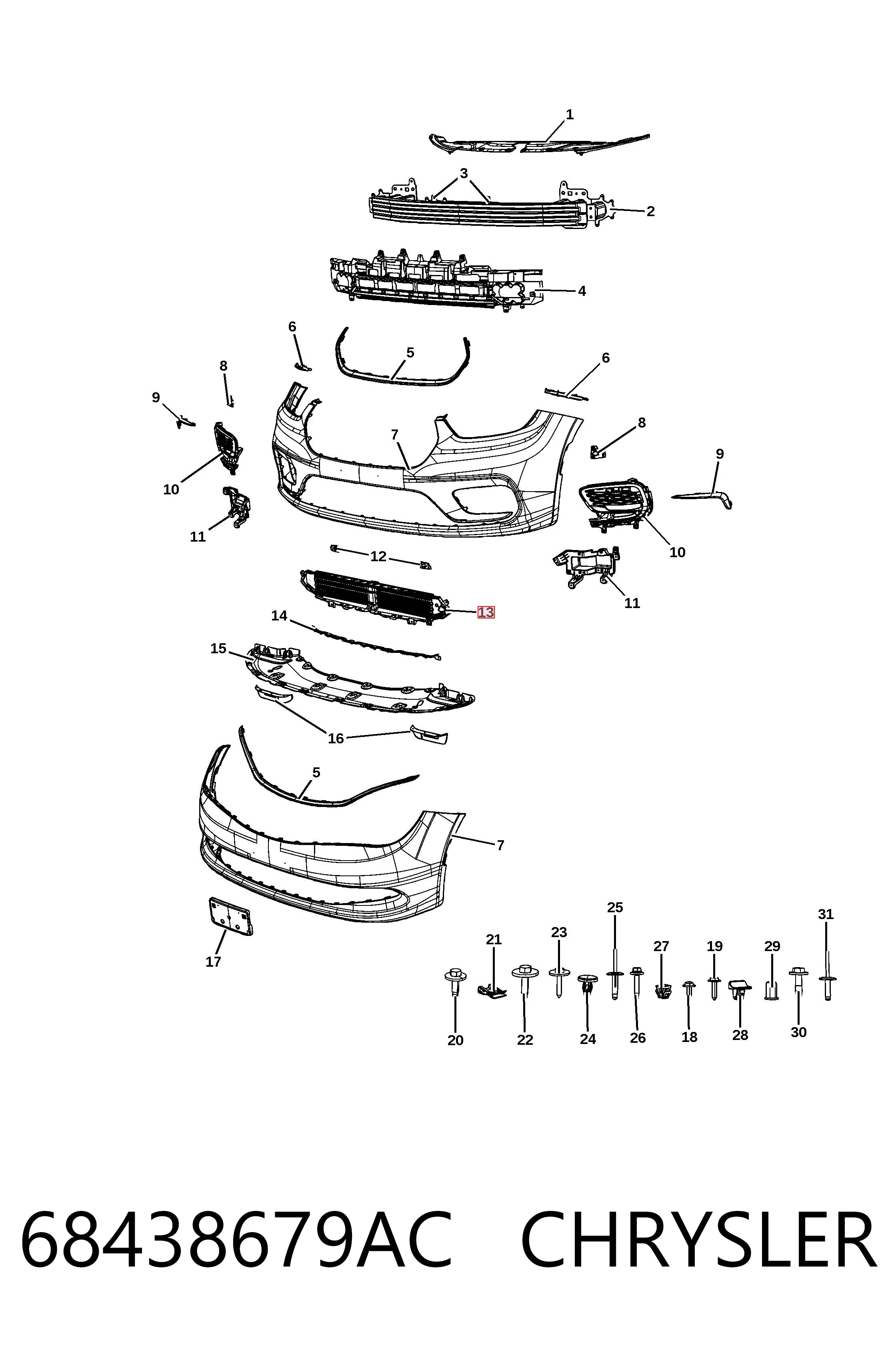 68438679AC Chrysler Решітка переднього бампера