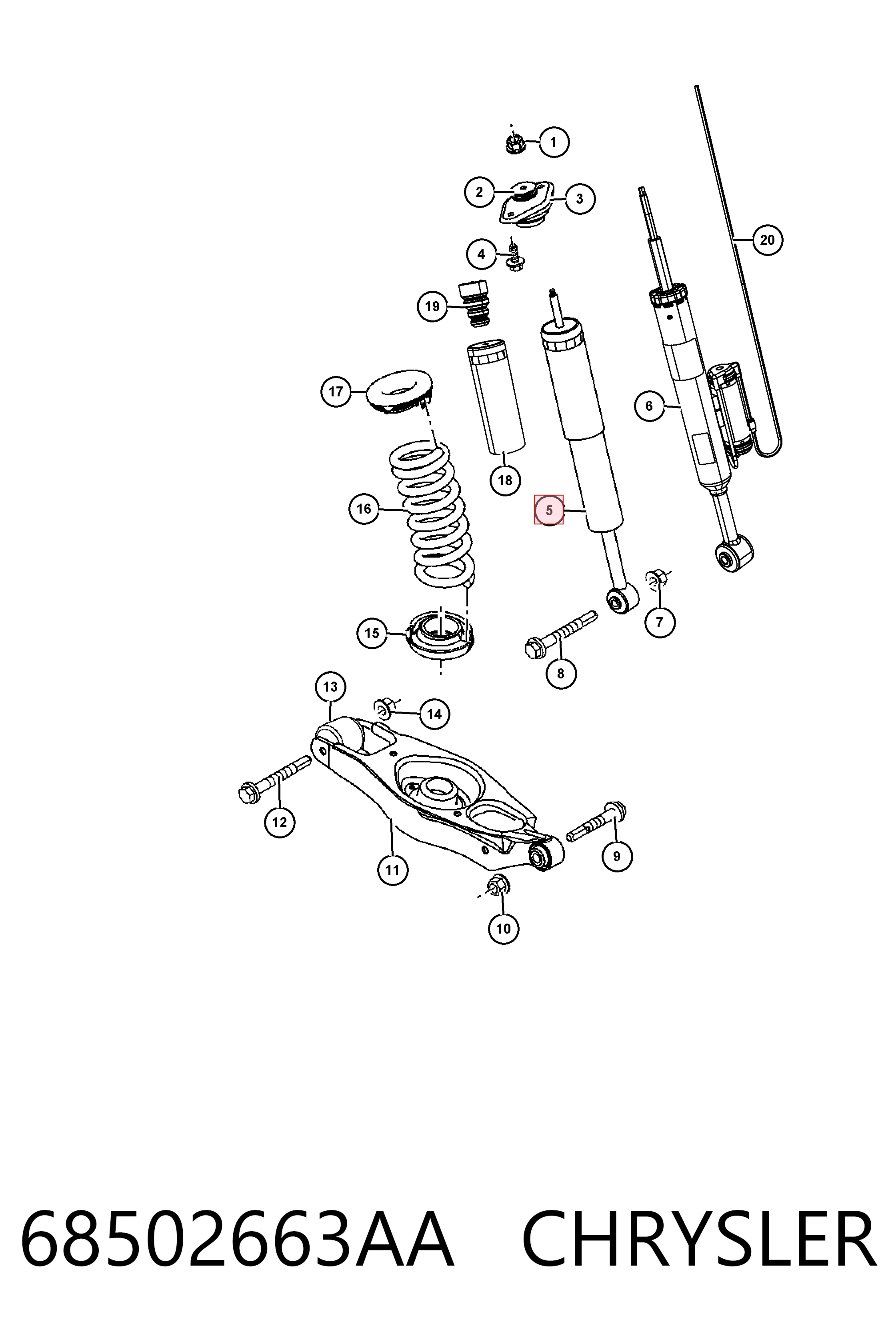 Купити K68531425AA Fiat/Alfa/Lancia Стійка амортизатора задня
