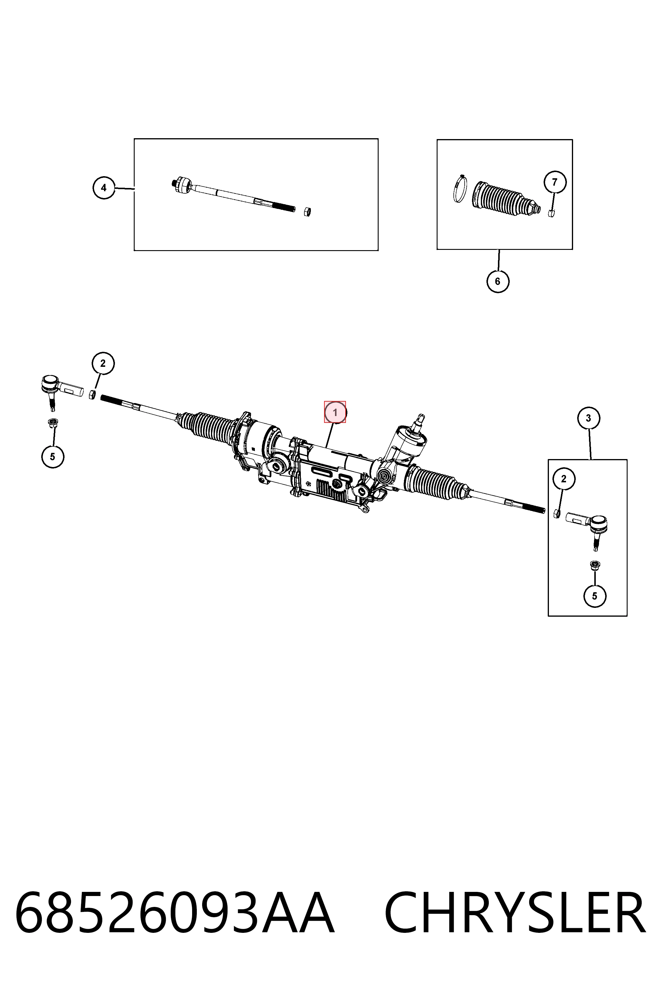 68526093AA Chrysler Рейковий рульовий механізм