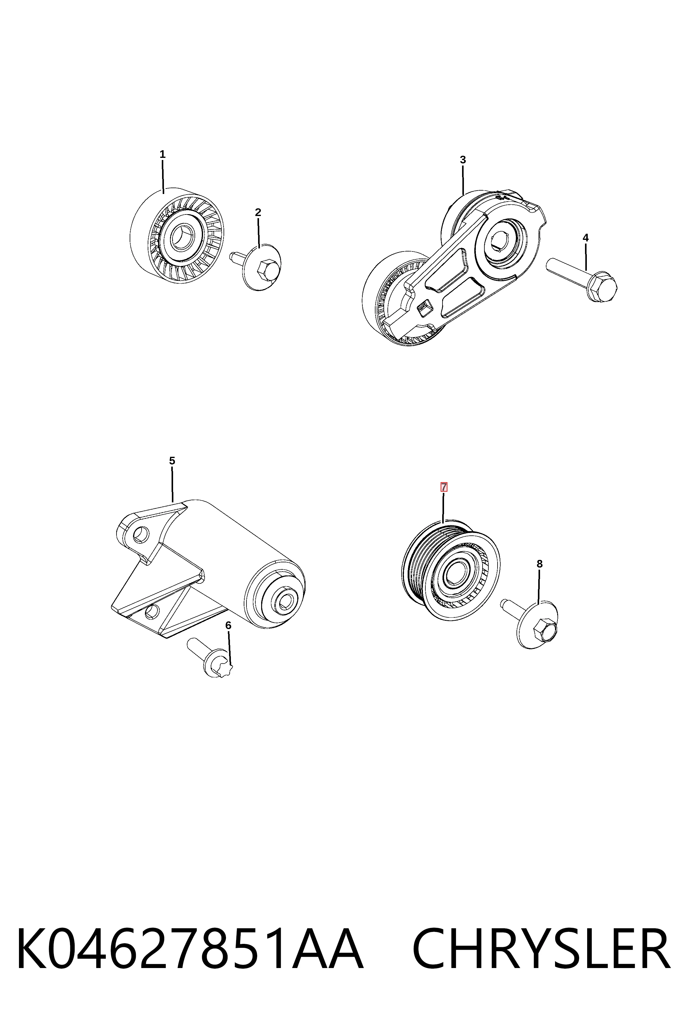 Купити K04627851AA Fiat/Alfa/Lancia Ролик приводного ременя, паразитний