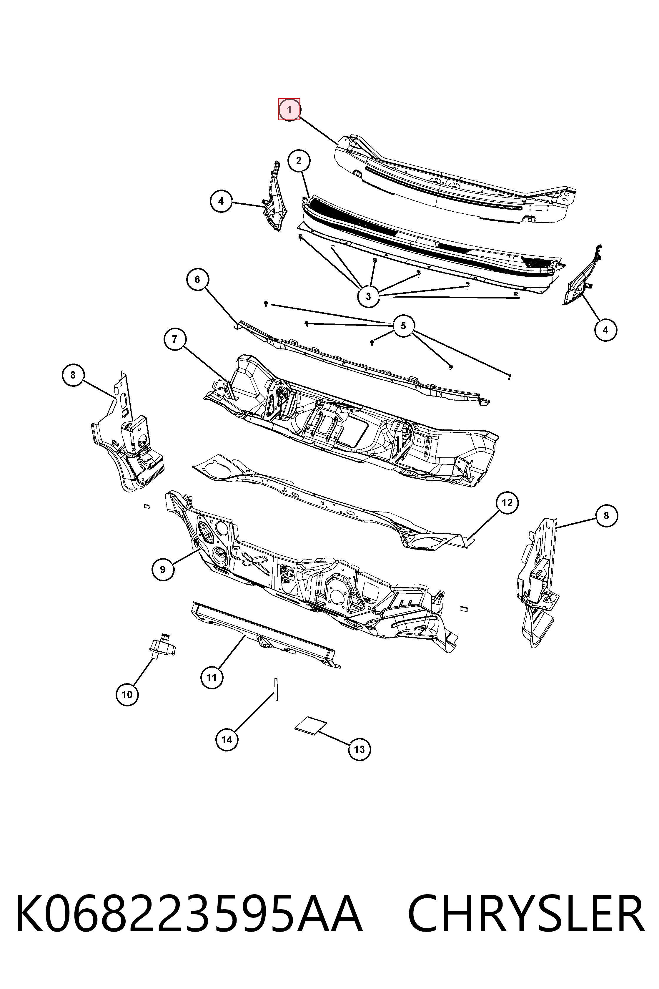 Решітка двірників K68223595AB Fiat/Alfa/Lancia