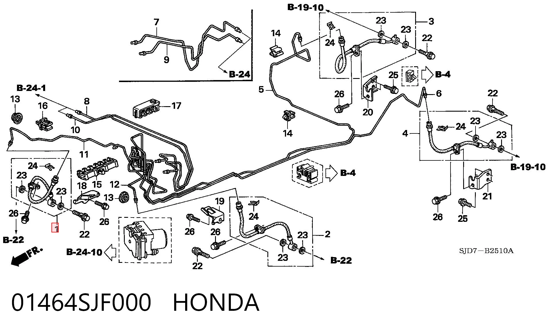 01464SJF000 Honda Шланг гальмівний передній, правий