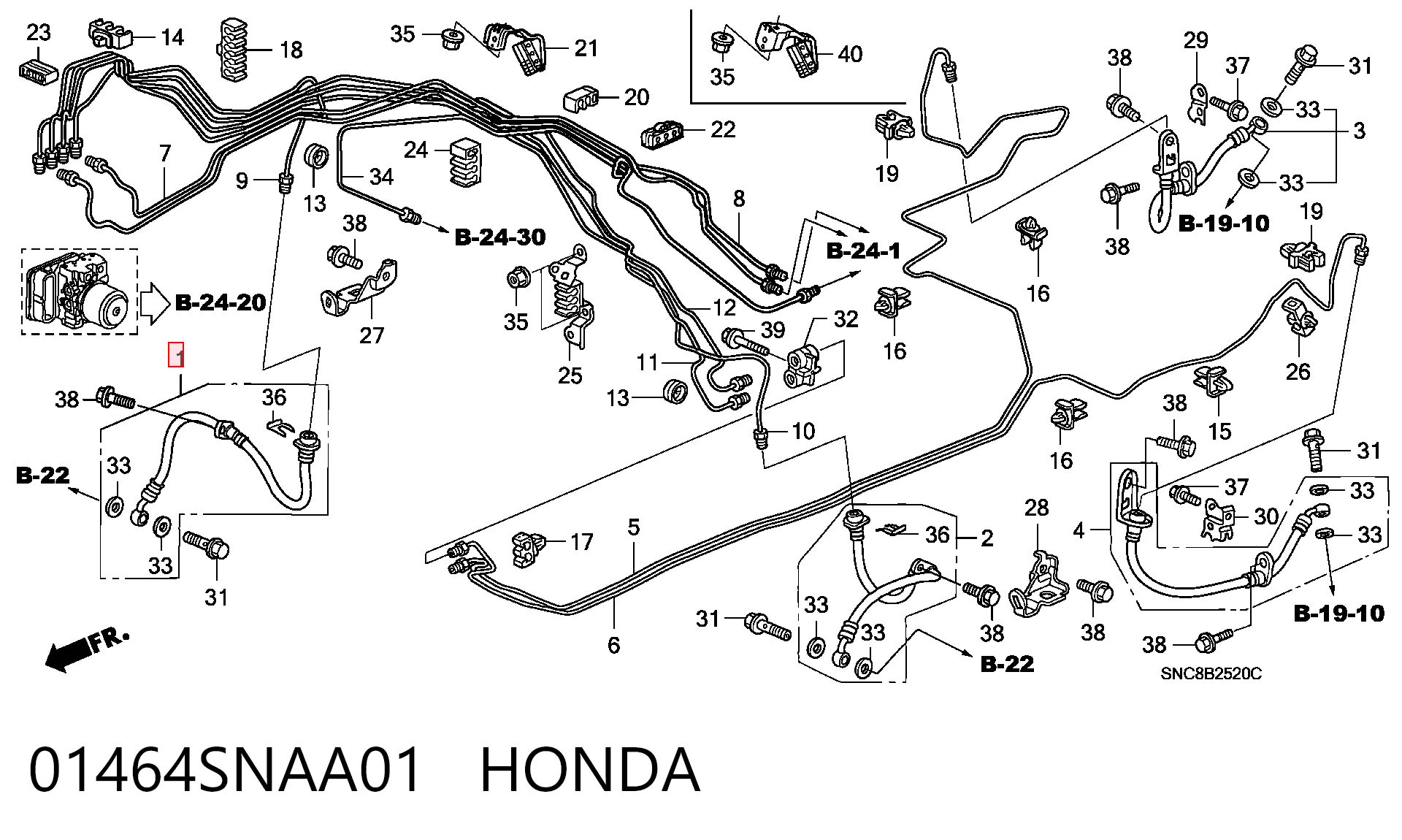 01464SNAA01 Honda Шланг гальмівний передній, правий