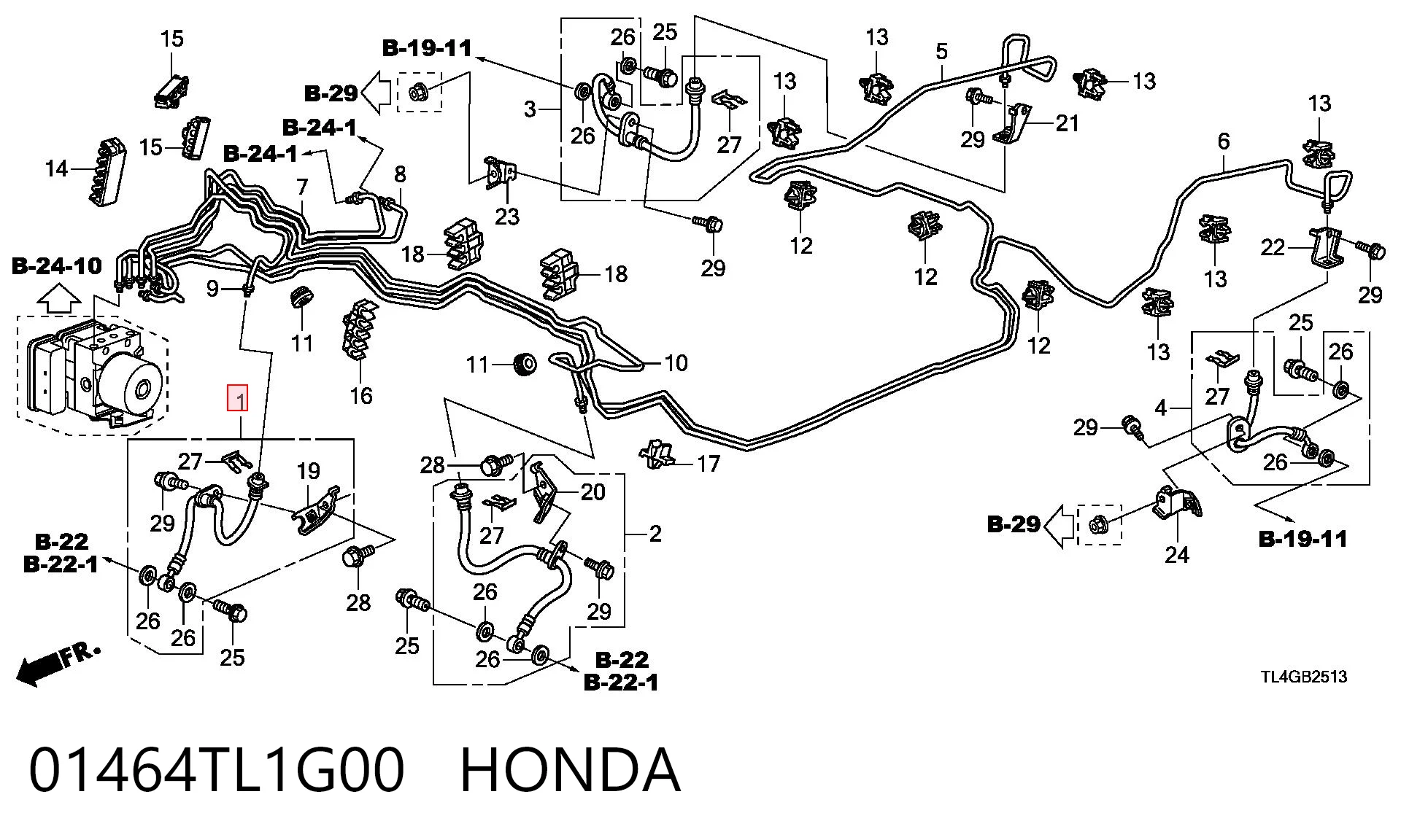 01464TL1G00 Honda Шланг гальмівний передній, правий